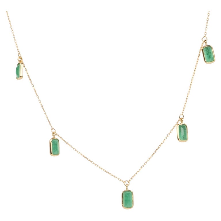 Dainty Emerald Dangle Necklace 18k Gold Thin Chain Intense Green R4101
