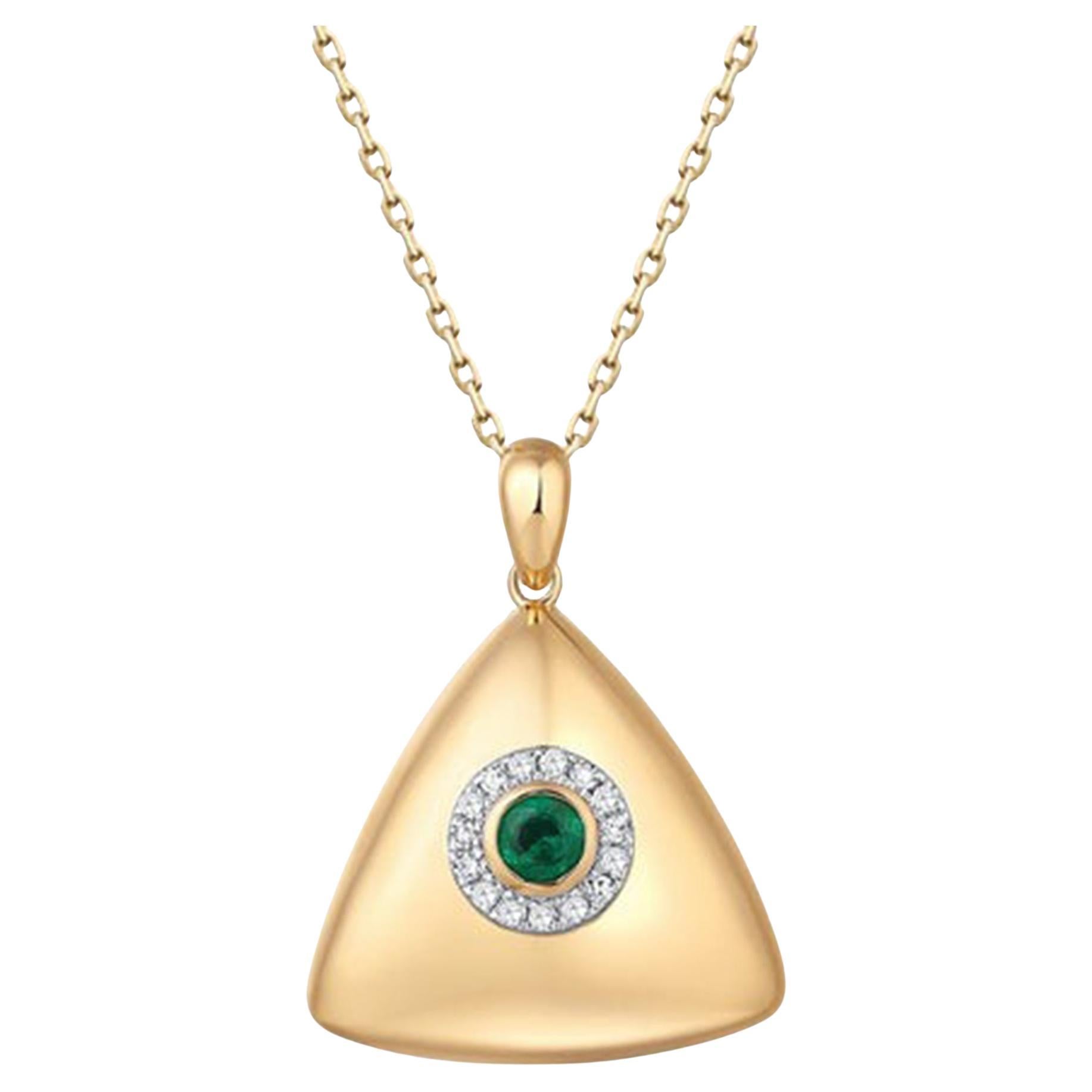 16 Diamond 14K (or 18k upon request) Yellow Gold Emerald Pendant Necklace