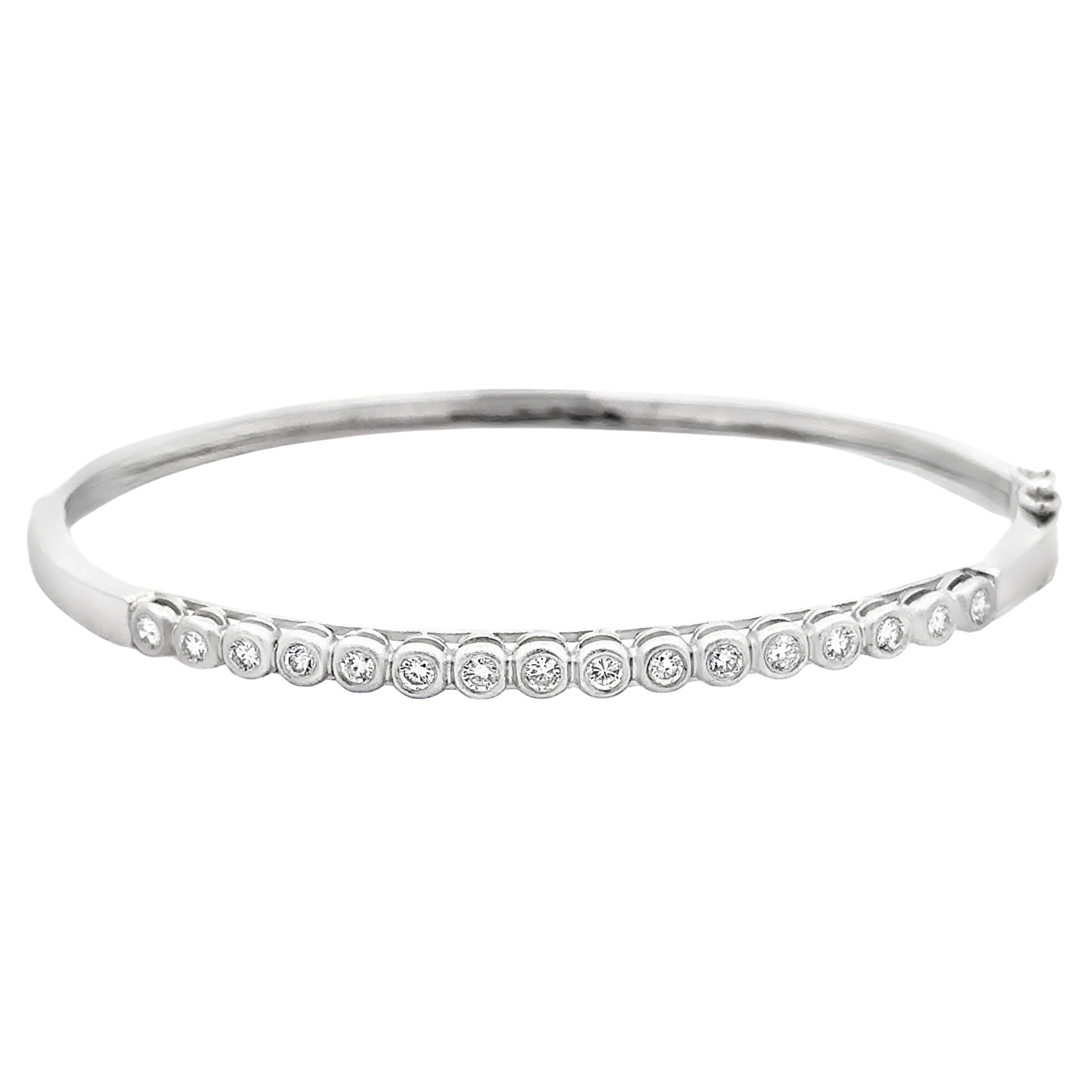 16 Diamond Bangle 18k Solid White Gold