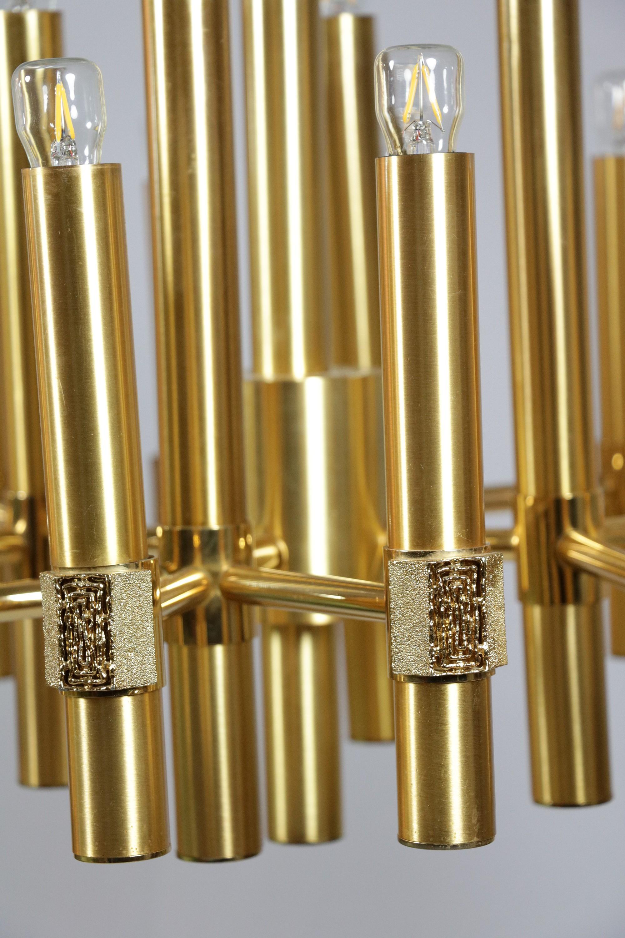16-Flame Golden Chandelier by Angelo Brotto for Esperia, Italy, 1970s For Sale 2