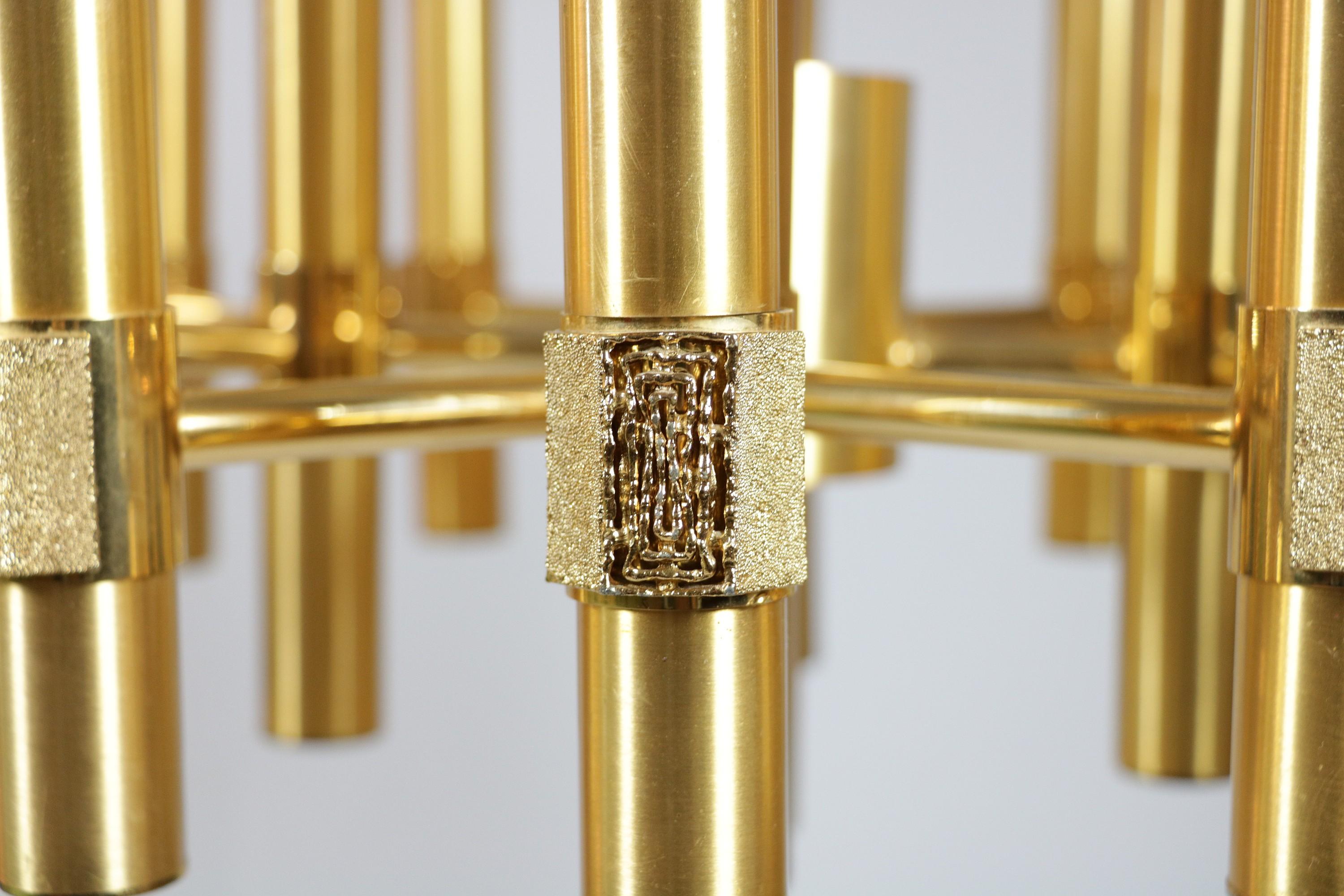 16-Flame Golden Chandelier by Angelo Brotto for Esperia, Italy, 1970s For Sale 3