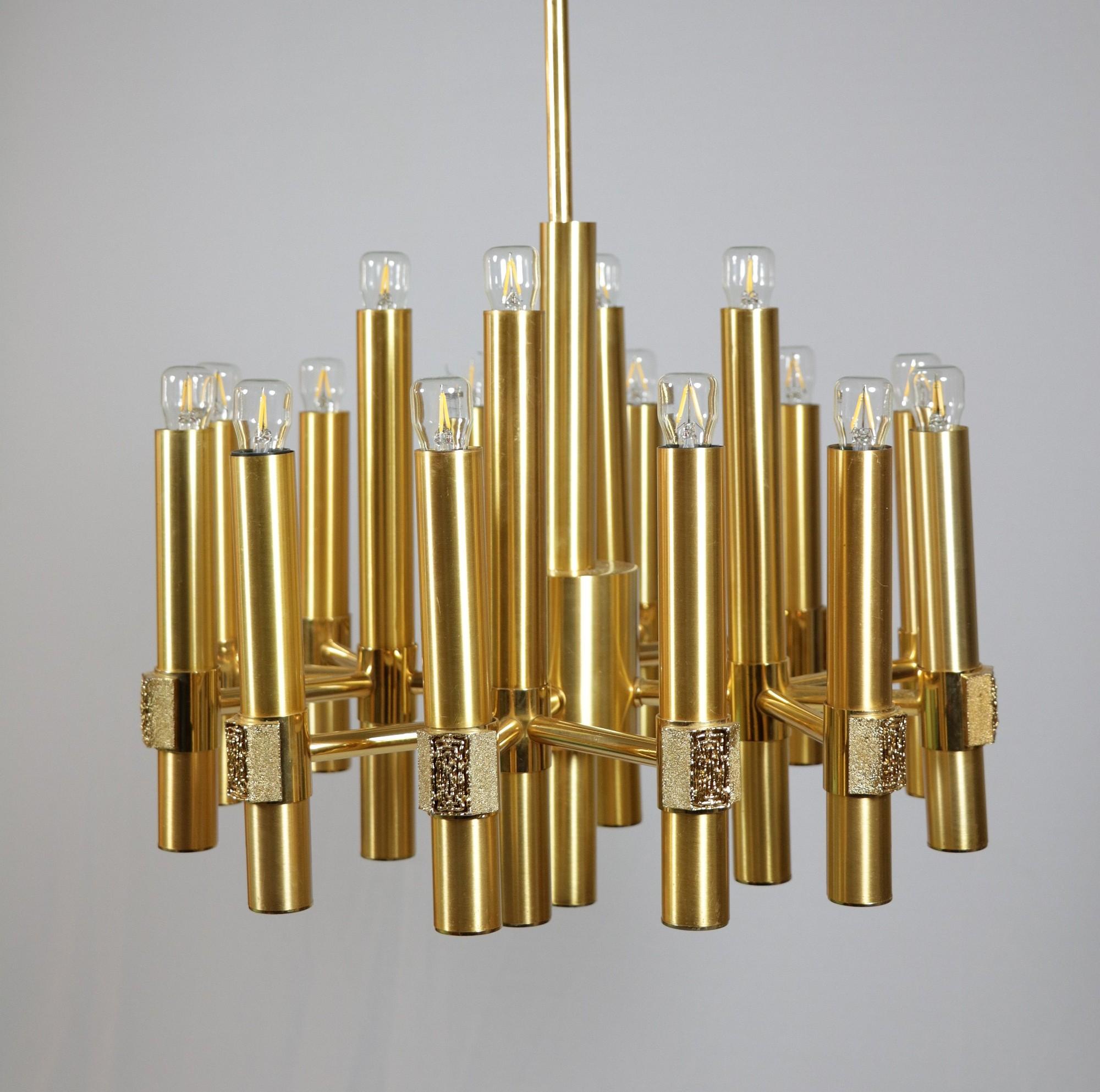 16-Flame Golden Chandelier by Angelo Brotto for Esperia, Italy, 1970s For Sale 1