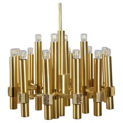 16-Flame Golden Chandelier by Angelo Brotto for Esperia, Italy, 1970s