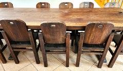 Antique Oak Refectory Dining Table with 16 Matching Chairs 16 foot Early 1900s