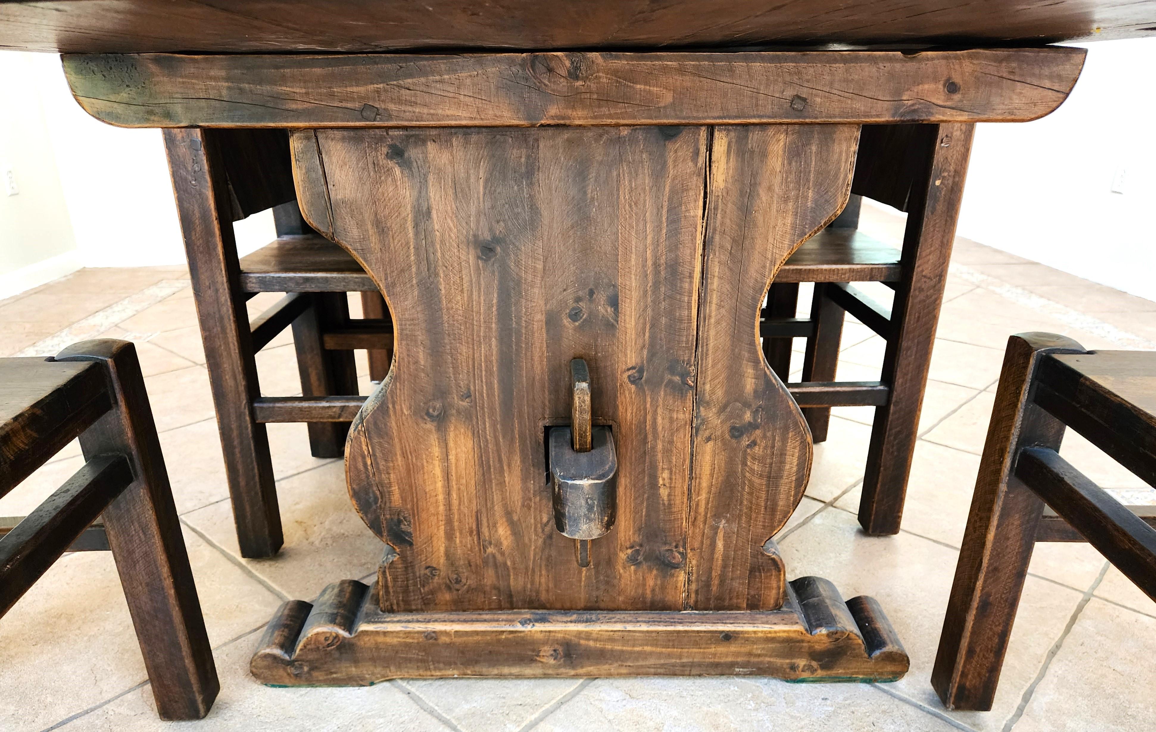 Rustic 1800s Oak Refectory Dining Table with 16 Matching Chairs 16 foot For Sale