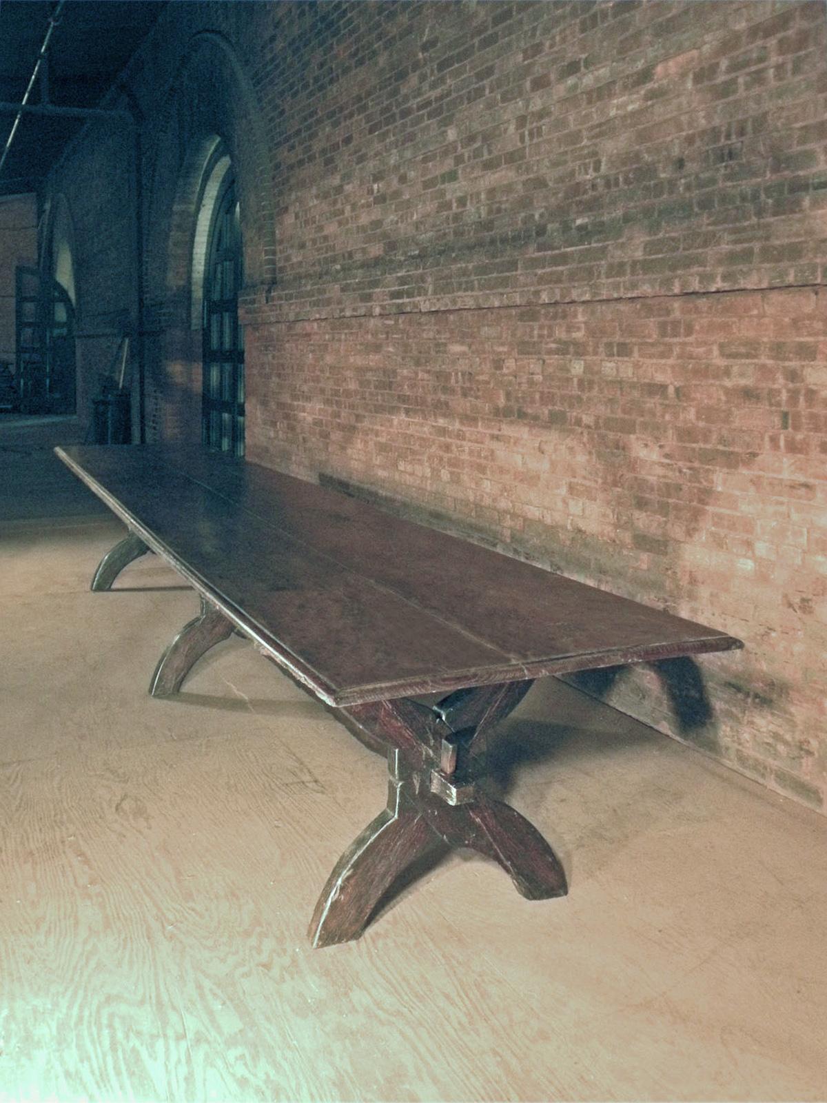 17th Century 16 foot long 17th century French Oak trestle Table