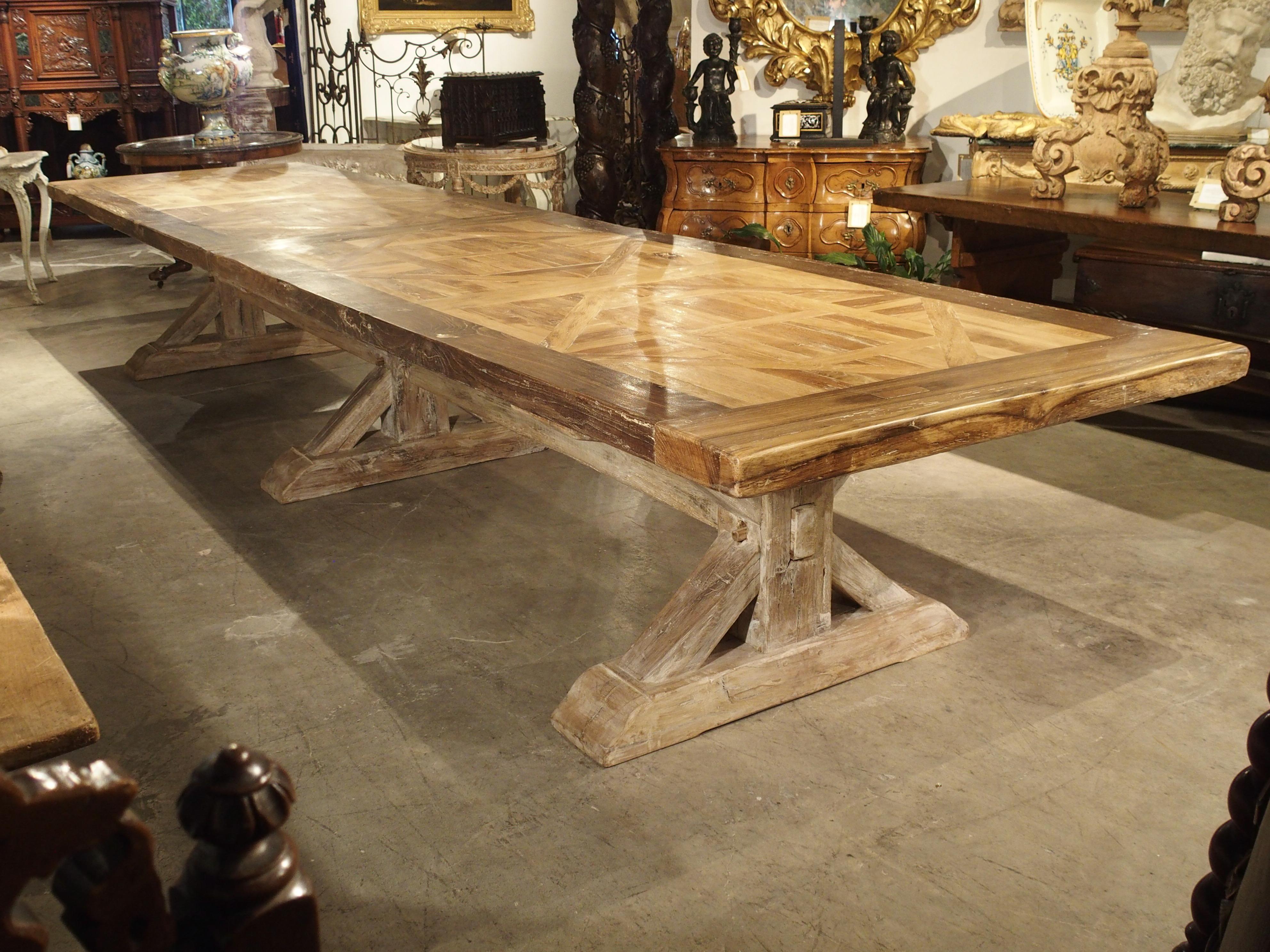 16 Foot Long Oak Parquet Top Dining Table from France 2