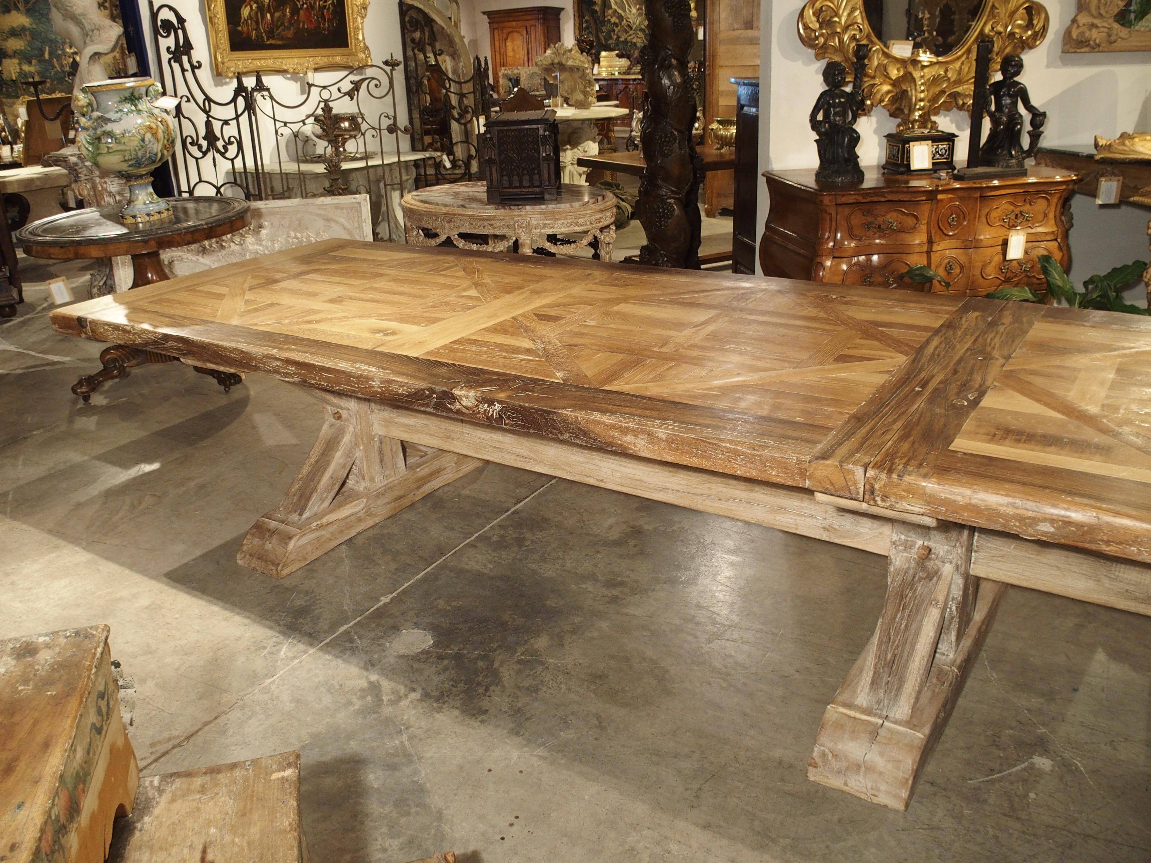 16 Foot Long Oak Parquet Top Dining Table from France 4