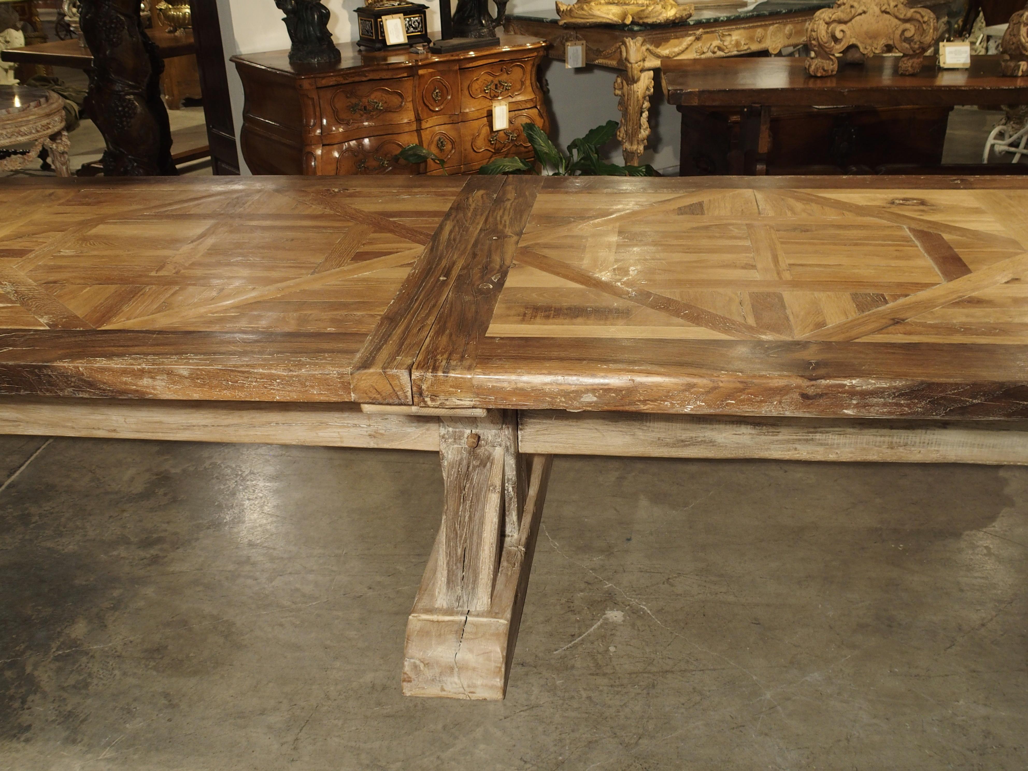 16 Foot Long Oak Parquet Top Dining Table from France 5