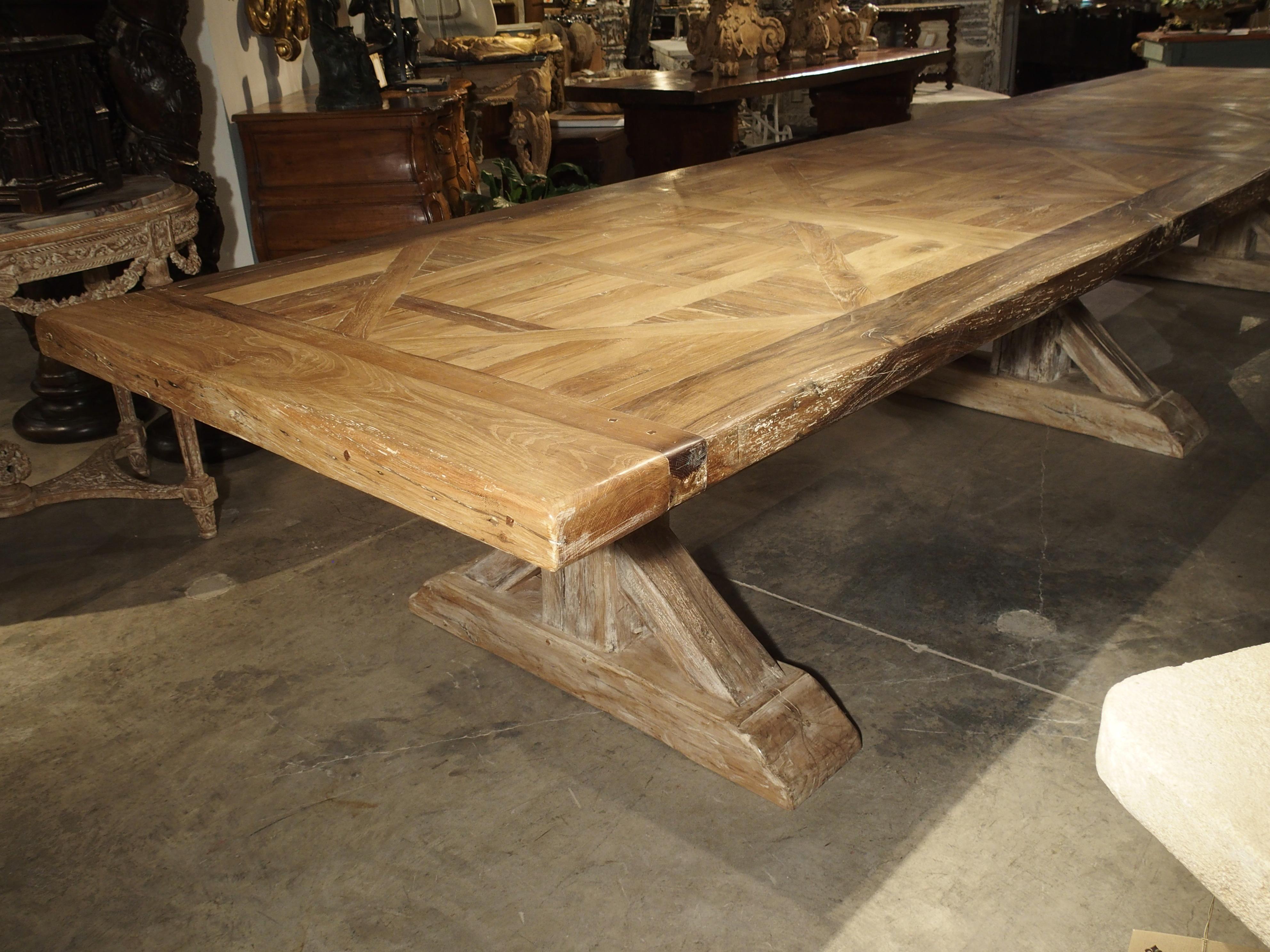 16 Foot Long Oak Parquet Top Dining Table from France 11