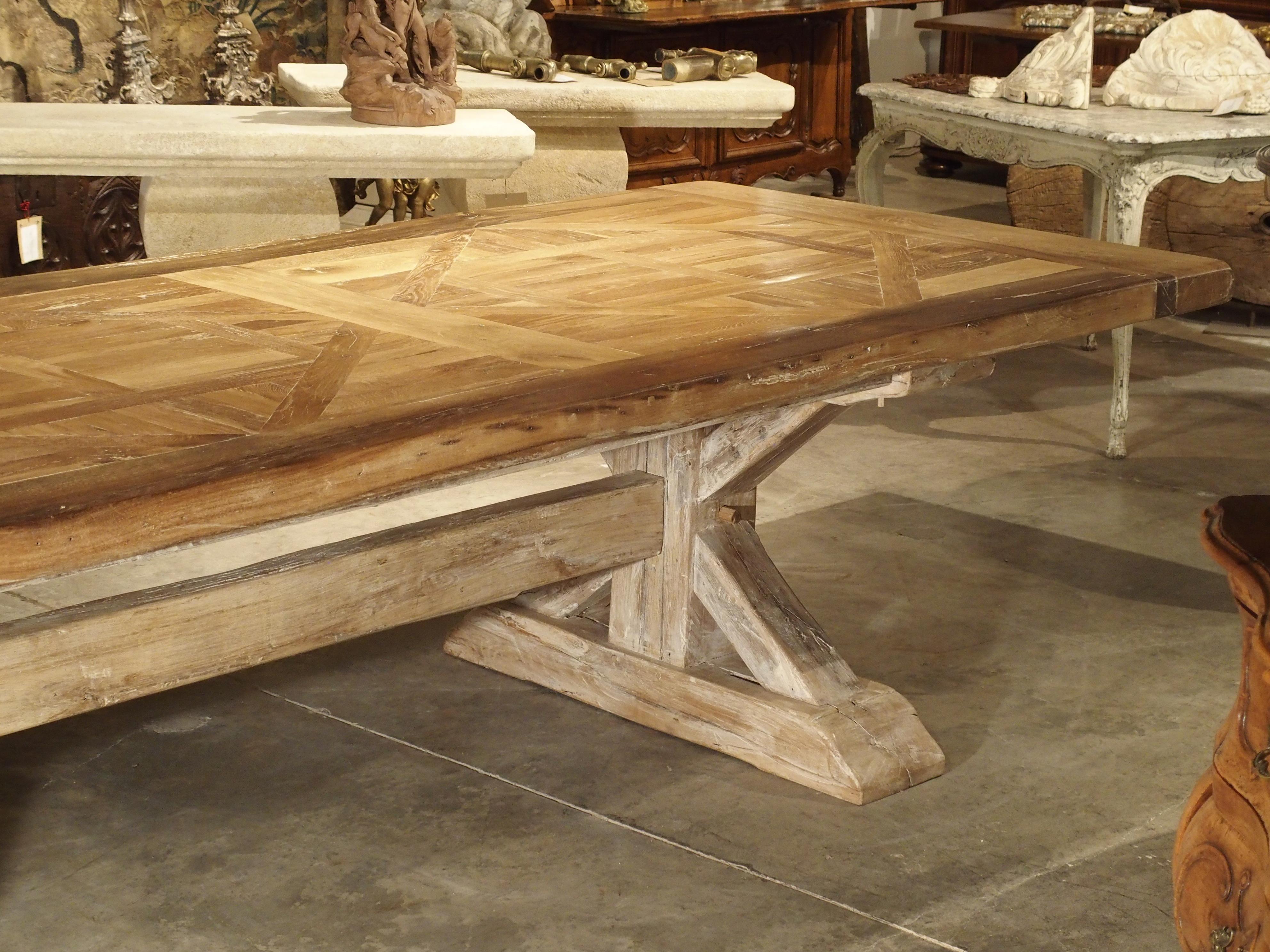 French 16 Foot Long Oak Parquet Top Dining Table from France