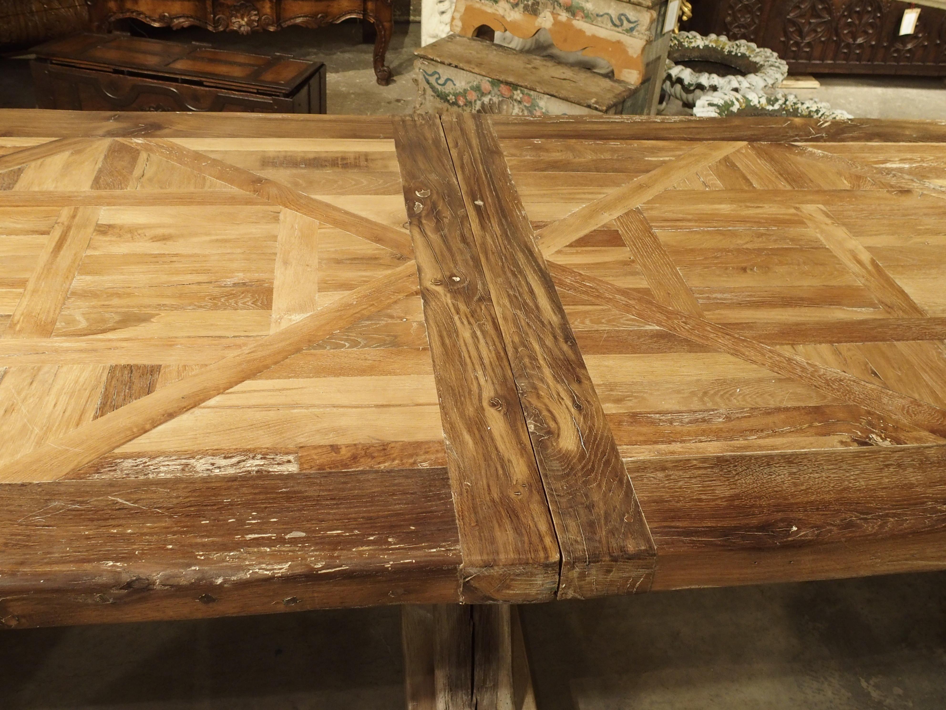 Hand-Carved 16 Foot Long Oak Parquet Top Dining Table from France