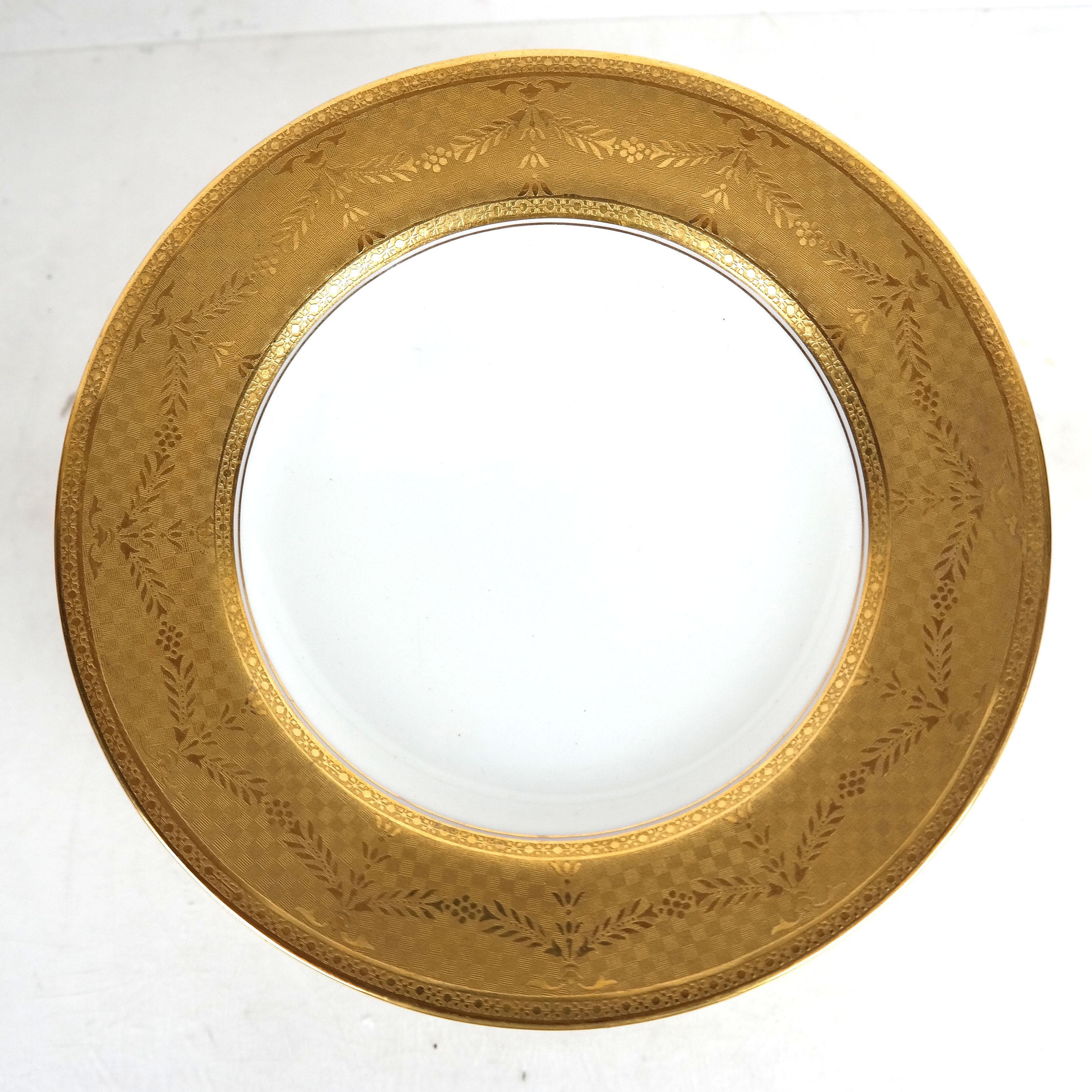 European 16 Gilt Encrusted Salad or Dessert Plates, Antique Custom Ordered English C 1910 For Sale