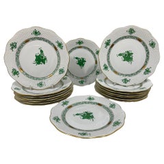 16 Herend "Chinese Bouquet Apponyi Green" plates #517, 19 cm , 1980s