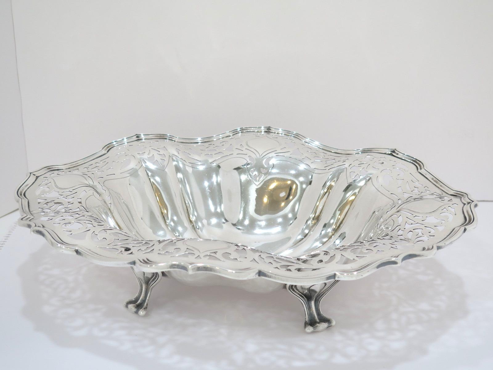 American 16 in - Sterling Silver Mauser Antique Scroll Openwork Footed Oval Serving Bowl