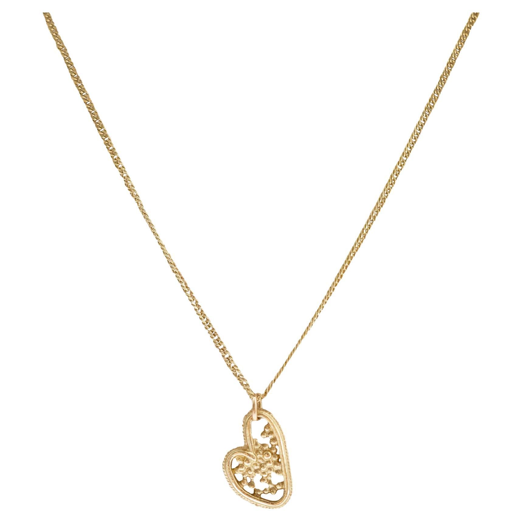 14 Karat Gold Heart Shaped Filigree Pendant Necklace by Mon Pilar 16 Inches
