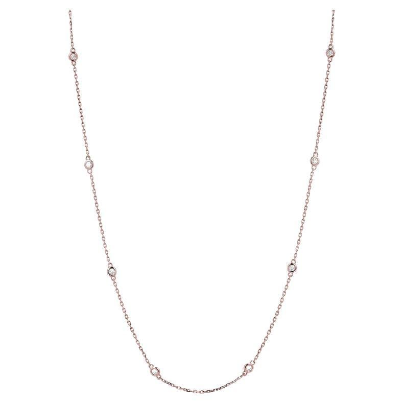 16 Inch 14k Rose Gold 0.50 Carat Diamond by the Yard Round-Cut Bezel Necklace For Sale