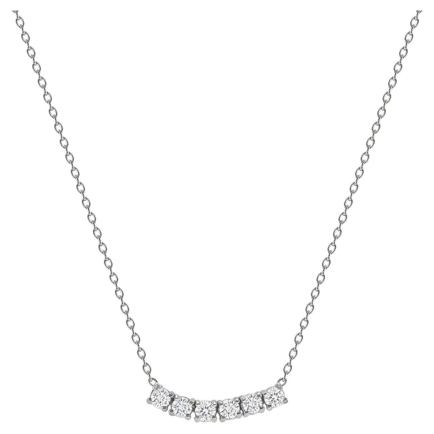 14k White Gold 0.25 Carat Petite Round Diamond Six Stone Curved Necklace For Sale