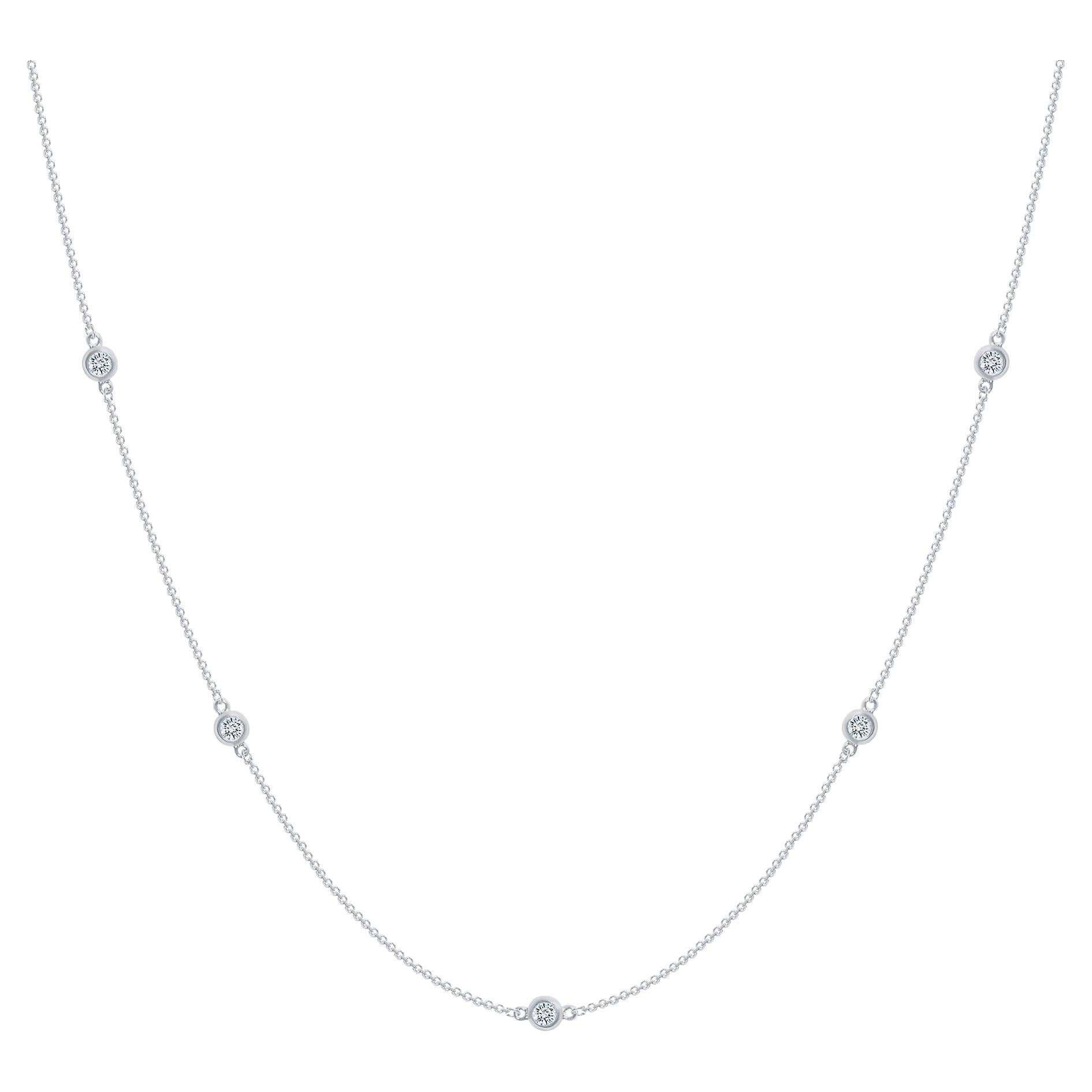 14k White Gold 0.50 Carat Diamond by the Yard Round-Cut Bezel Necklace For Sale