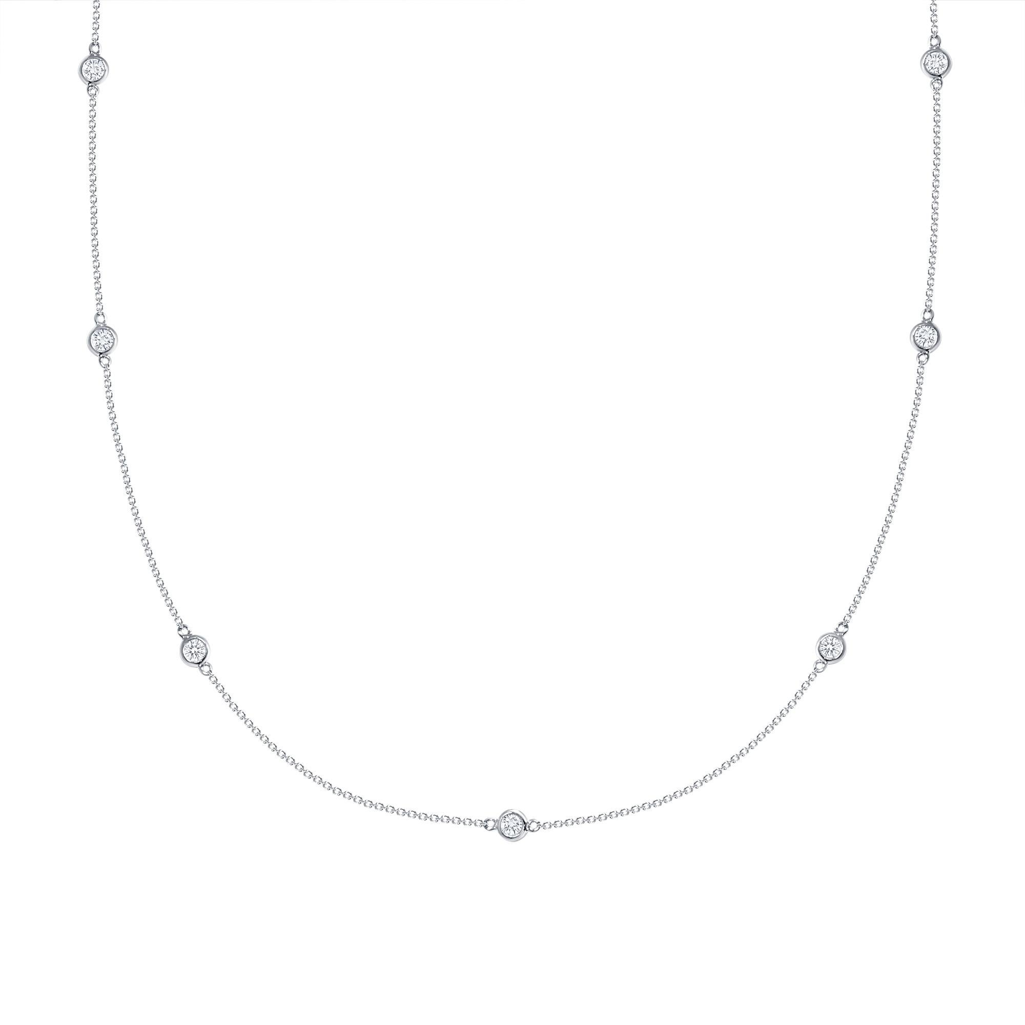 Round Cut 14k White Gold 1 Carat Diamond by the Yard Round-Cut Bezel Necklace For Sale