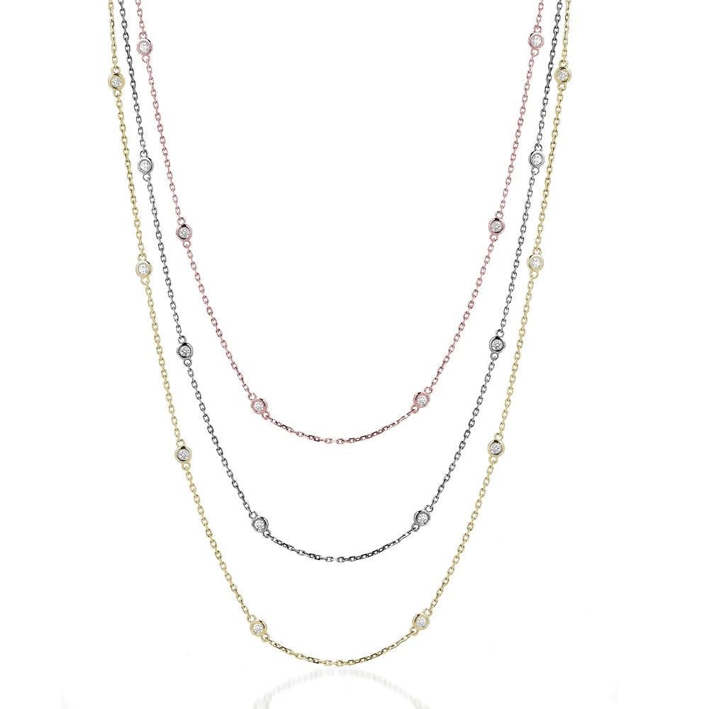 Round Cut 16 Inch 14k Yellow Gold 0.50 Carat Diamond by the Yard Round-Cut Bezel Necklace For Sale