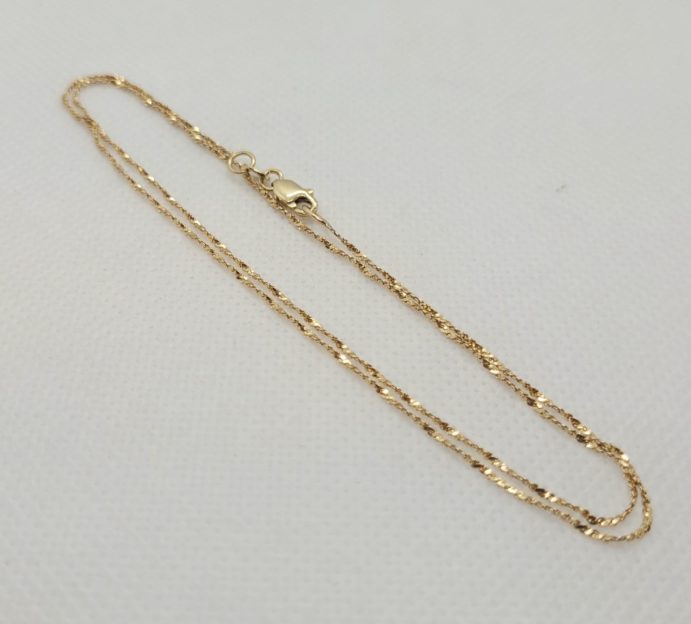 16 Zoll 14kt Gelbgold 1mm Kette, gedrehte Glieder, Karabinerverschluss, Designer BGI für Damen oder Herren im Angebot