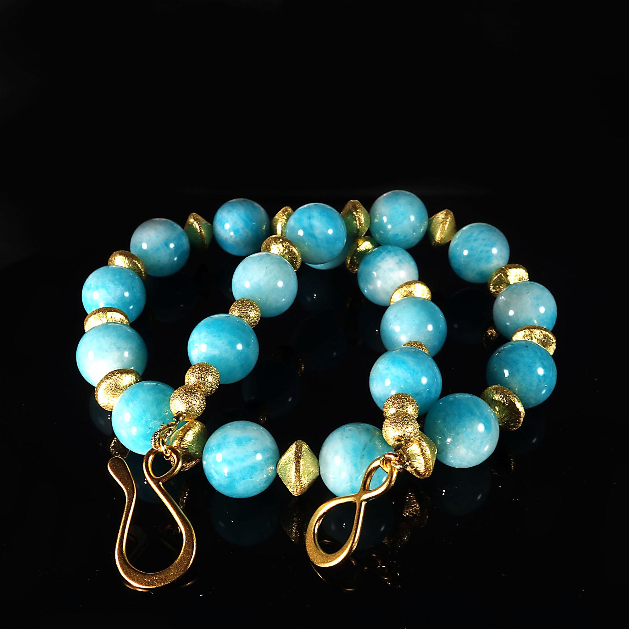 Artisan Gemjunky Choker Necklace of Glowing Amazonite with Gold Tone Accents