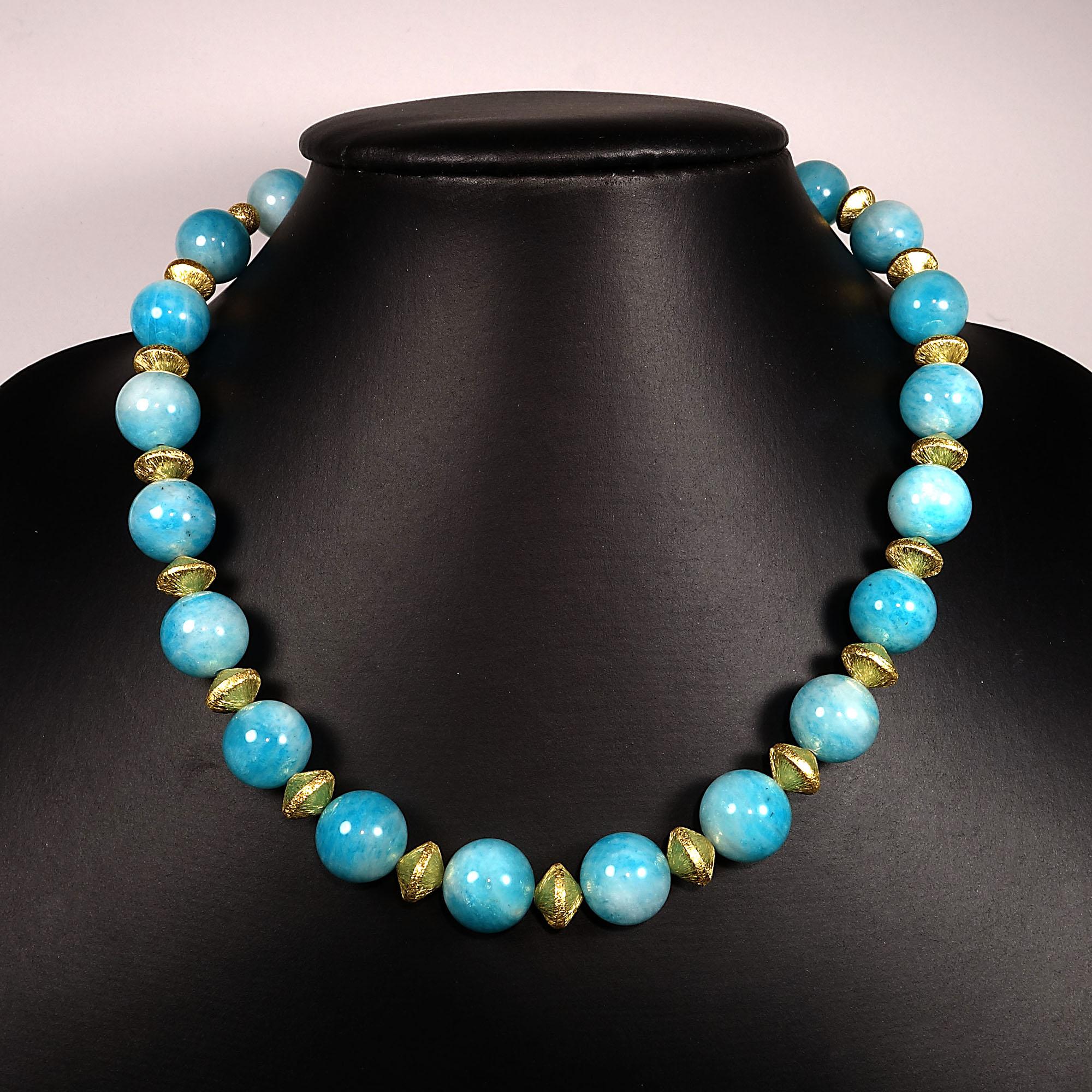 Women's or Men's Gemjunky Choker Necklace of Glowing Amazonite with Gold Tone Accents