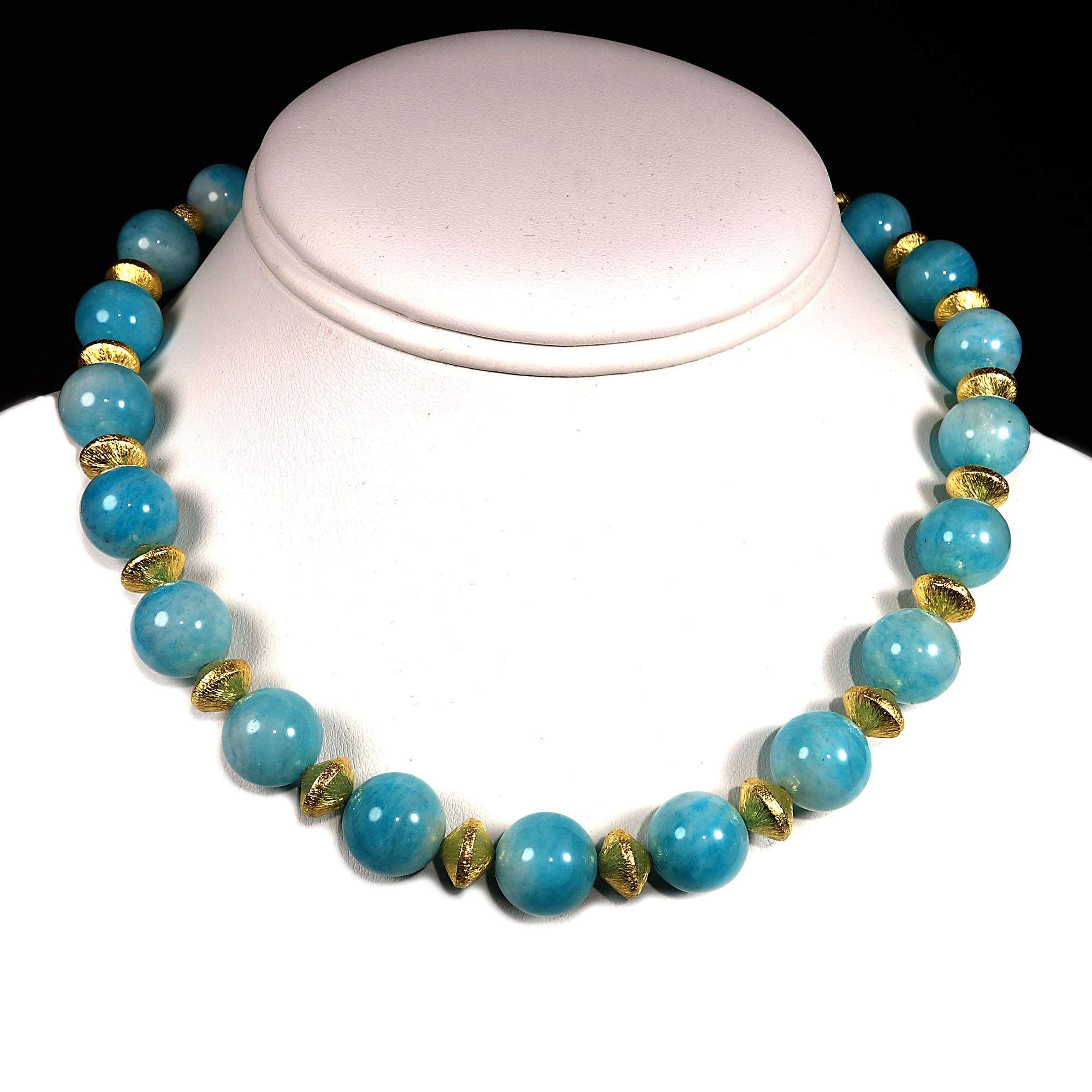 Gemjunky Choker Necklace of Glowing Amazonite with Gold Tone Accents 1