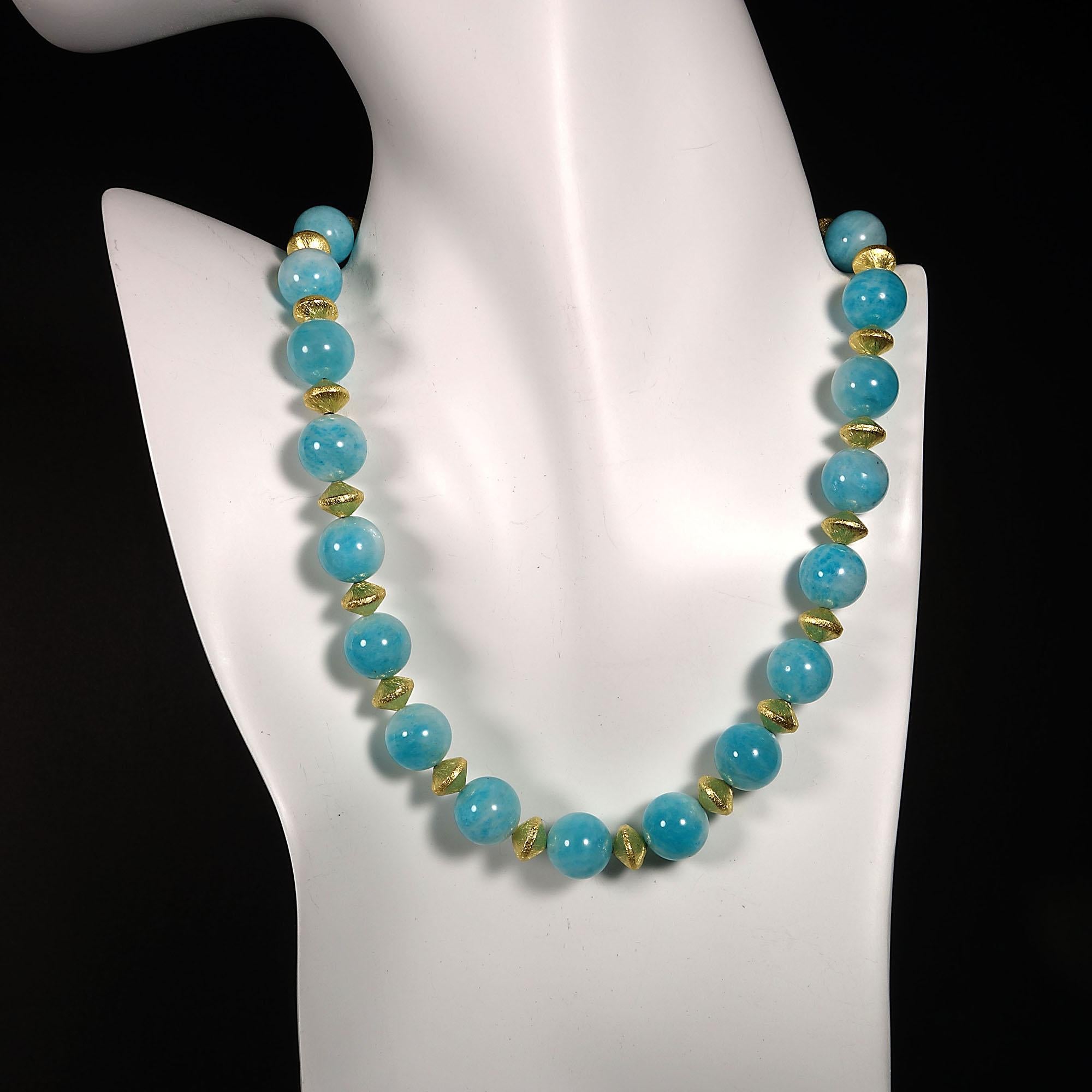 Gemjunky Choker Necklace of Glowing Amazonite with Gold Tone Accents 2