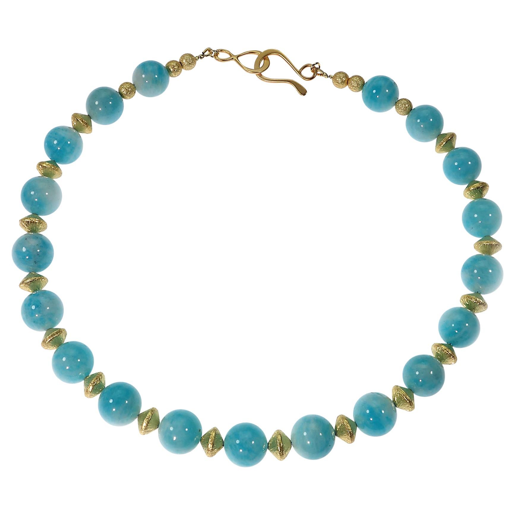 Gemjunky Choker Necklace of Glowing Amazonite with Gold Tone Accents