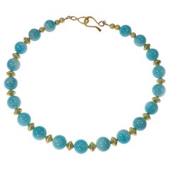 Gemjunky Choker Necklace of Glowing Amazonite with Gold Tone Accents