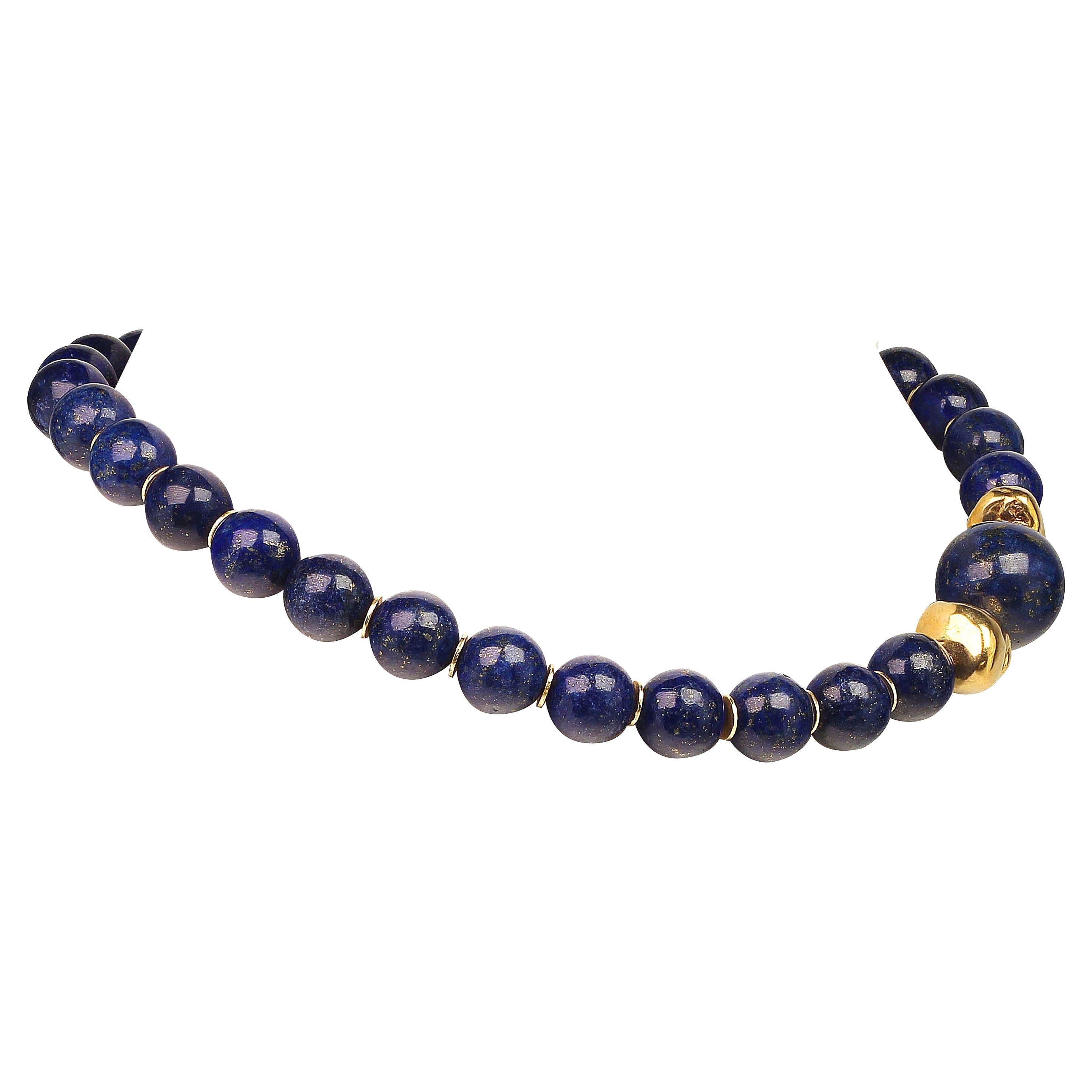  AJD 16 Inch elegant Lapis Lazuli Choker Necklace with Golden Nugget Focals