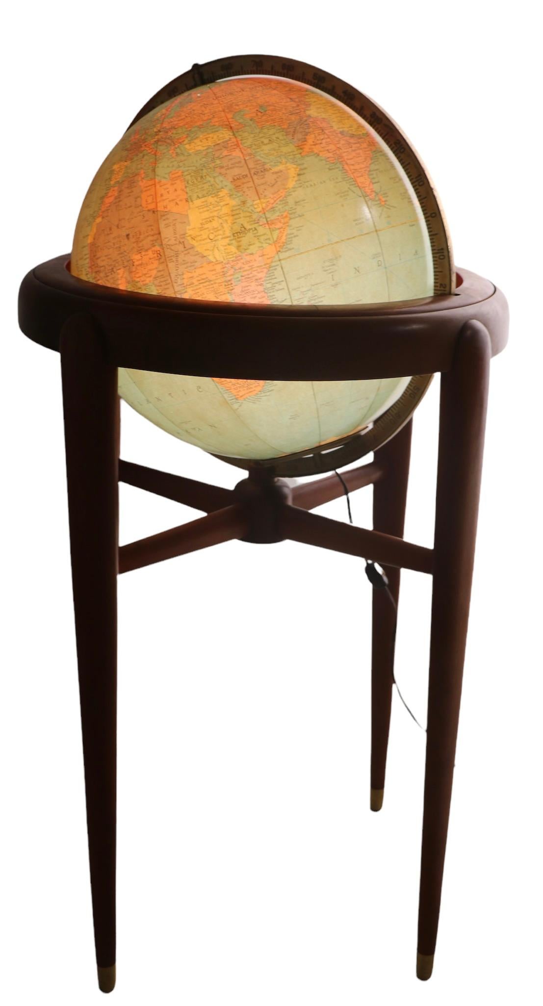 Glass Floor Model Light Up Globe by Replogle Ca. 1950/1960's For Sale