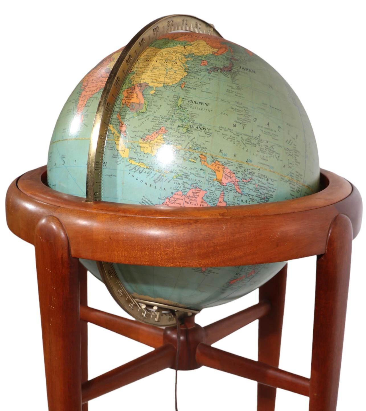 Mid-Century Modern Floor Model Light Up Globe by Replogle Ca. 1950/1960's For Sale
