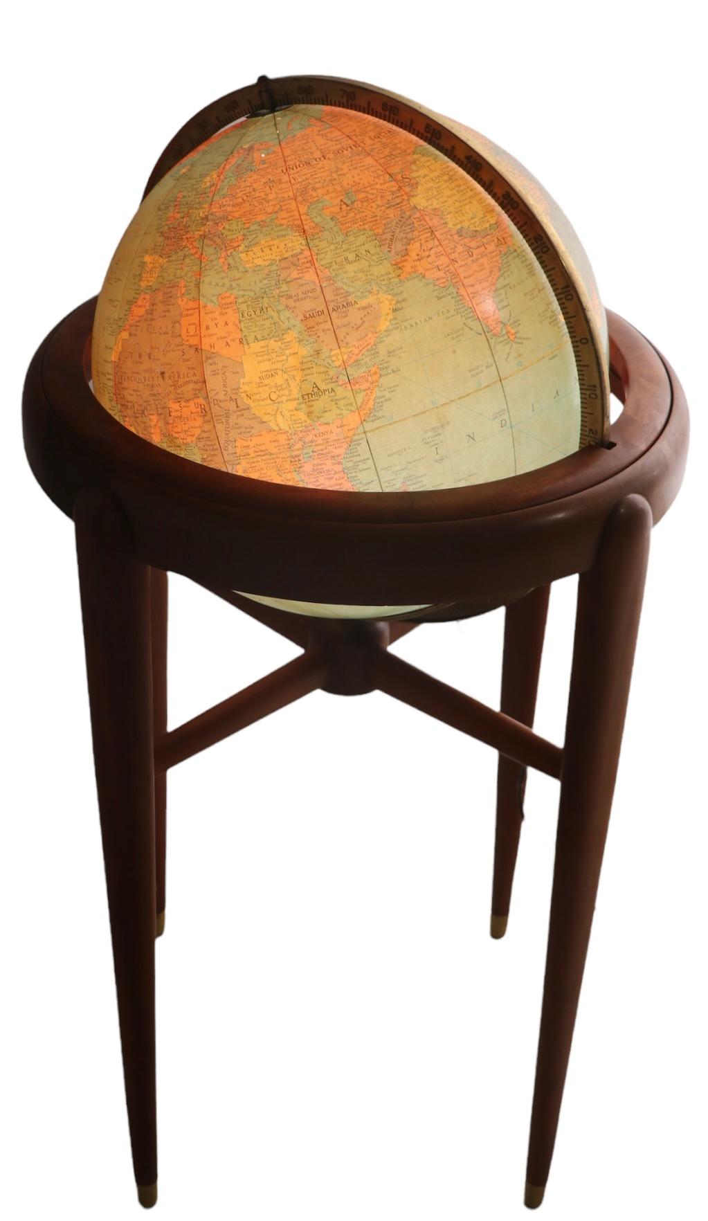 20th Century Floor Model Light Up Globe by Replogle Ca. 1950/1960's For Sale