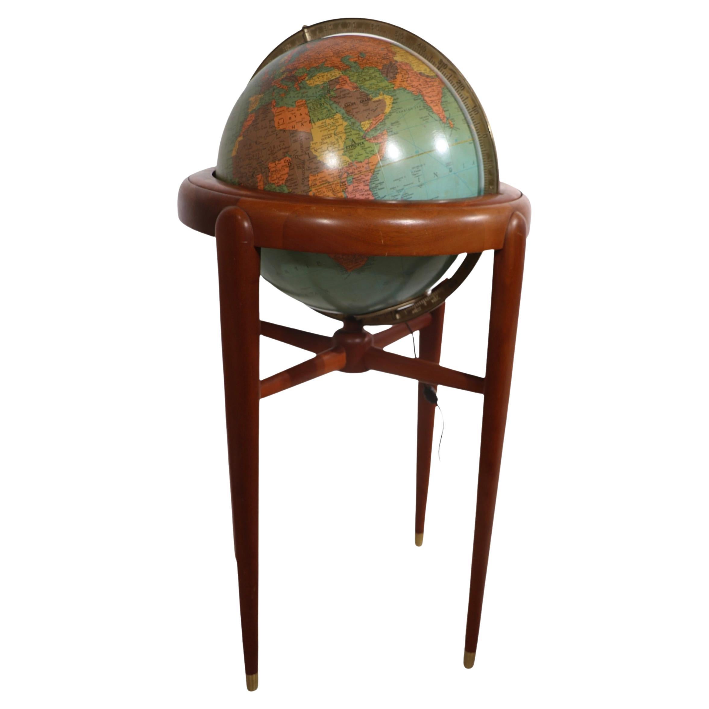 Floor Model Light Up Globe by Replogle Ca. 1950/1960's For Sale