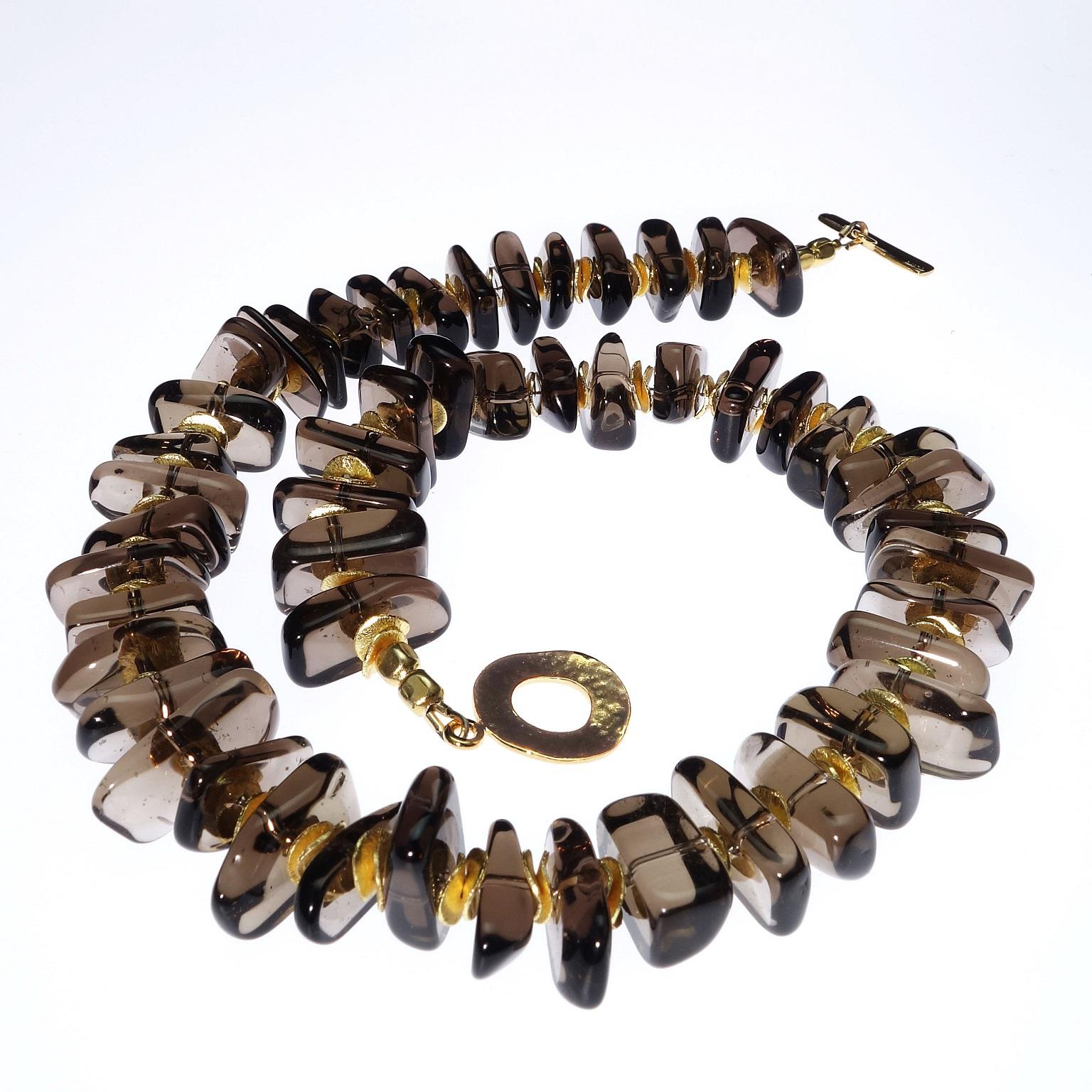 Bead AJD 16 Inch Highly Polished Smoky Quartz and Gold Choker Necklace