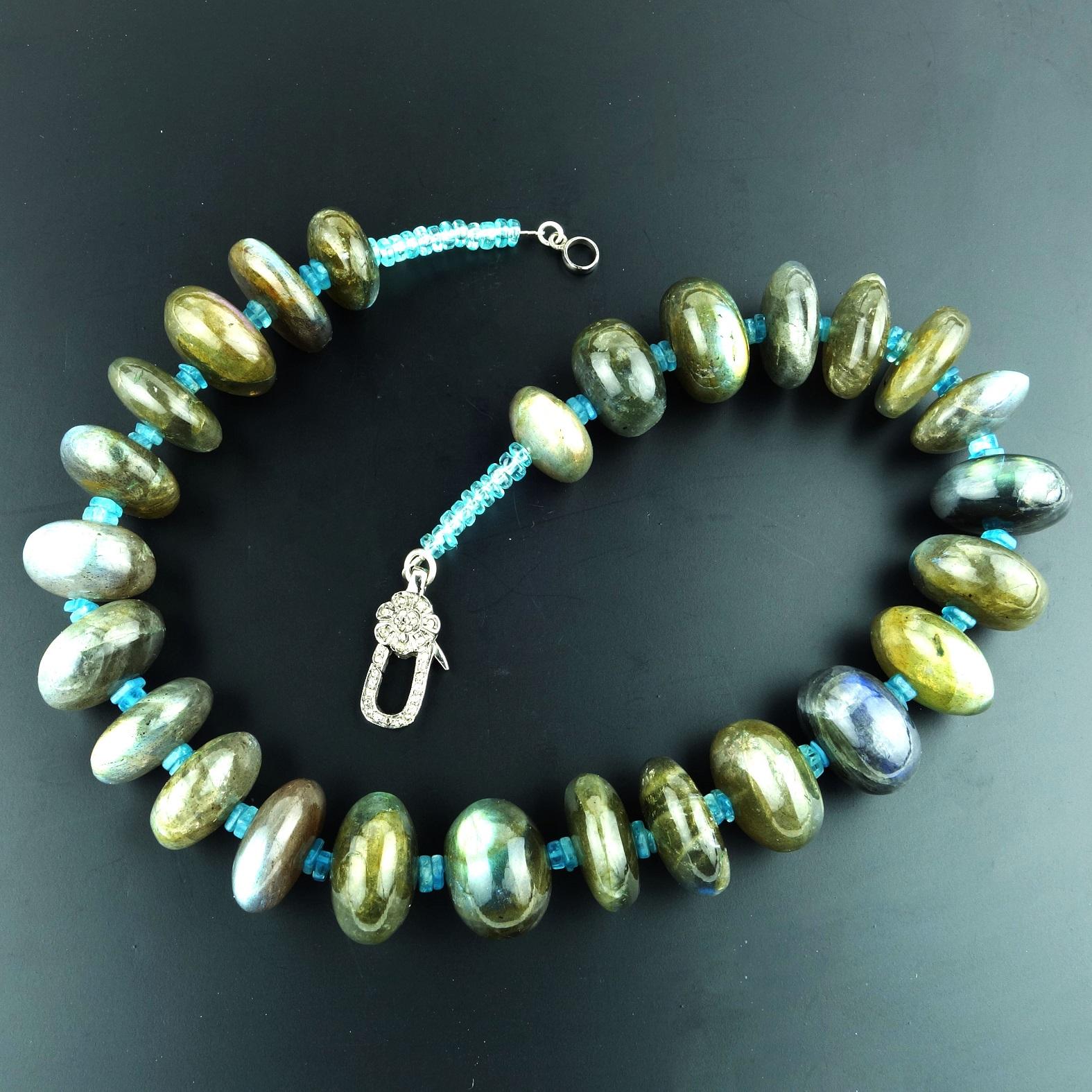 Gemjunky Labradorite Rondelle Graduated Choker Necklace In New Condition In Raleigh, NC