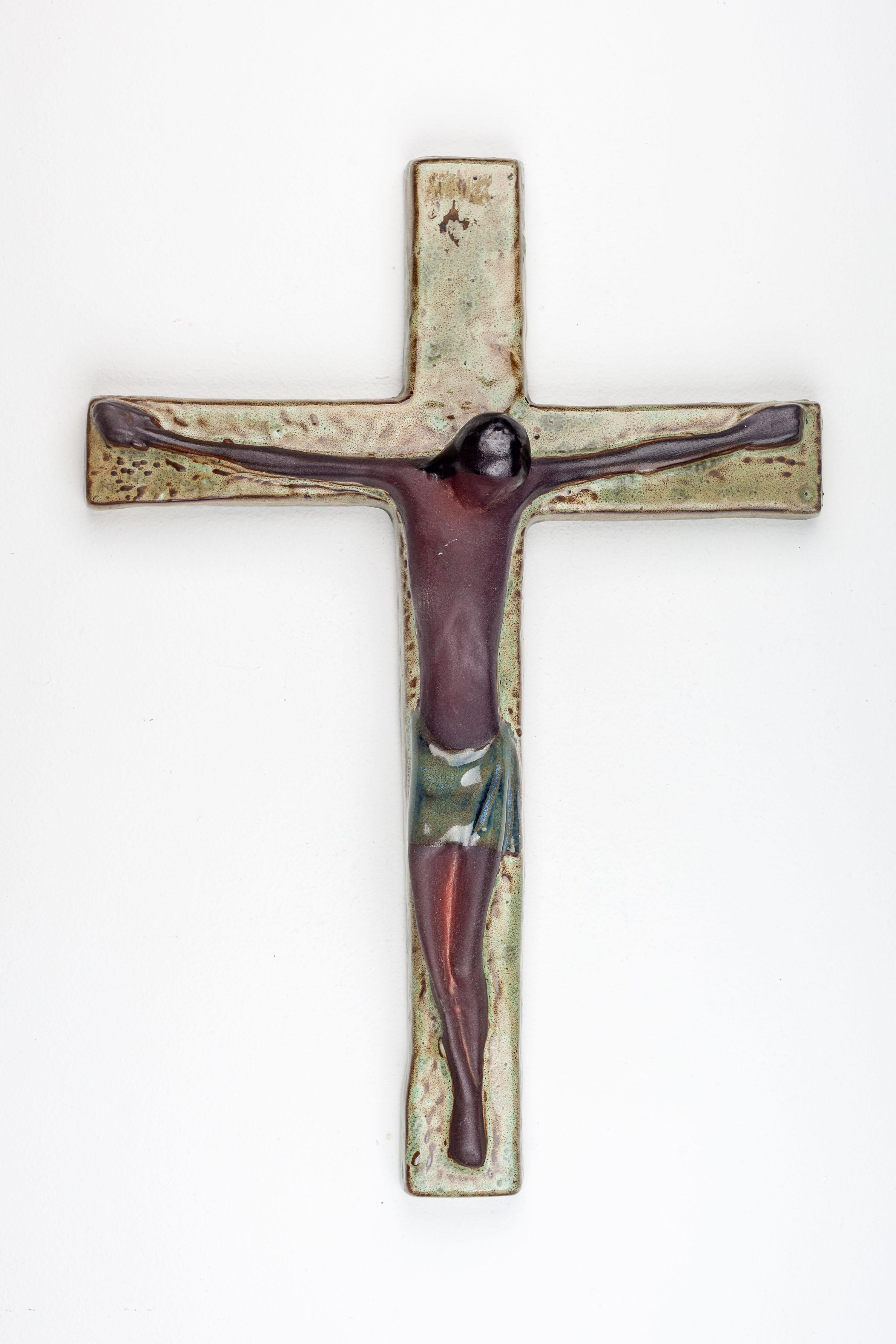 European 16-Inch Modernist Studio Pottery Wall Crucifix - Handmade in Europe For Sale