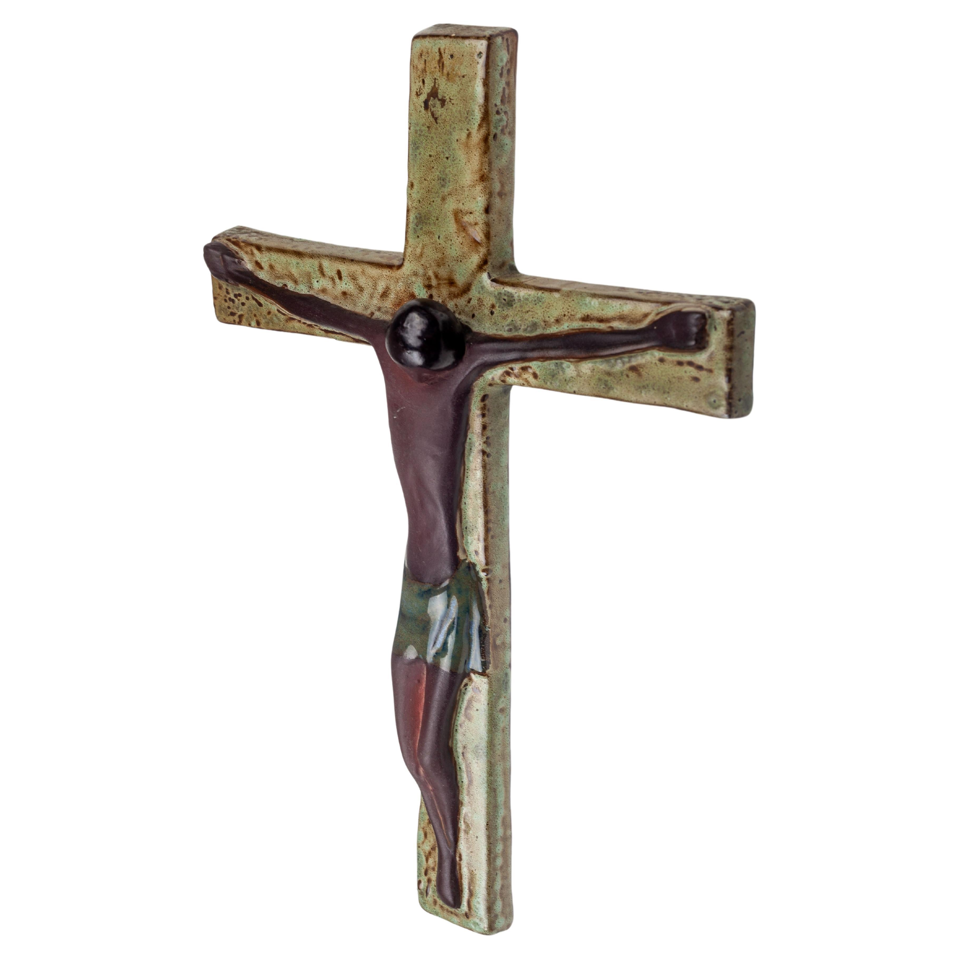 16-Inch Modernist Studio Pottery Wall Crucifix - Handmade in Europe For Sale