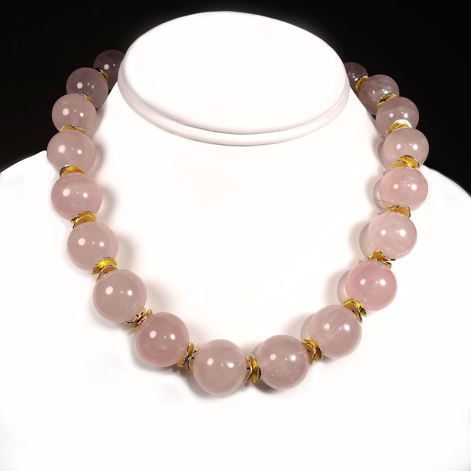 Glowing translucent Rose Quartz enhanced with gold tone flutters choker.  This 16 inch choker necklace is handmade and features a 24K satin vermeil toggle clasp.  This lovely Rose Quartz Choker caresses your neck and whispers 'Spring' in your ear!  