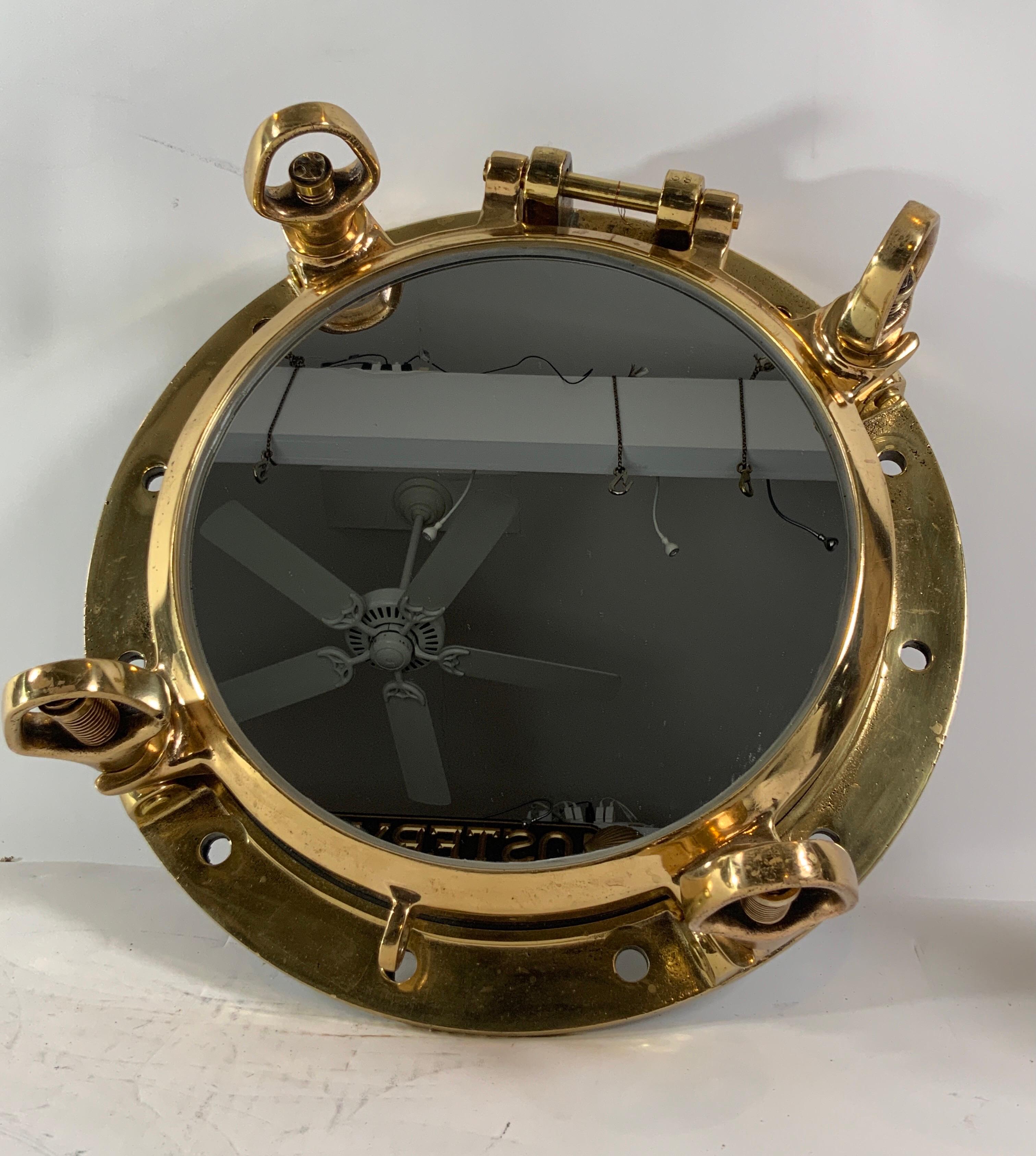 Late 20th Century Solid Brass Ship's Porthole Mirror