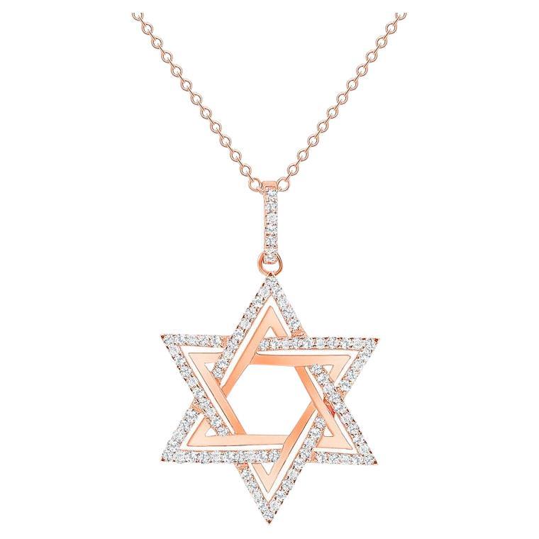 16 Inches 14k Rose Gold 1 Carat Total Round Diamond Star of David Necklace