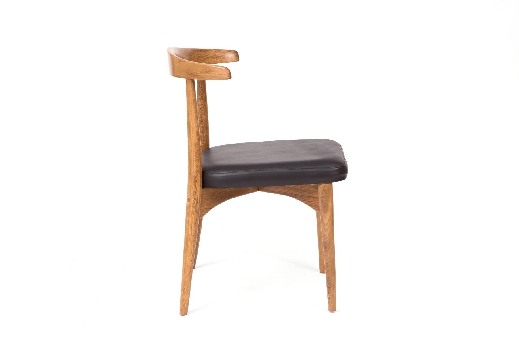 Mid-Century Modern 16 Lawrence Peabody Oak & Walnut Dining Chairs with Black Leather Seats