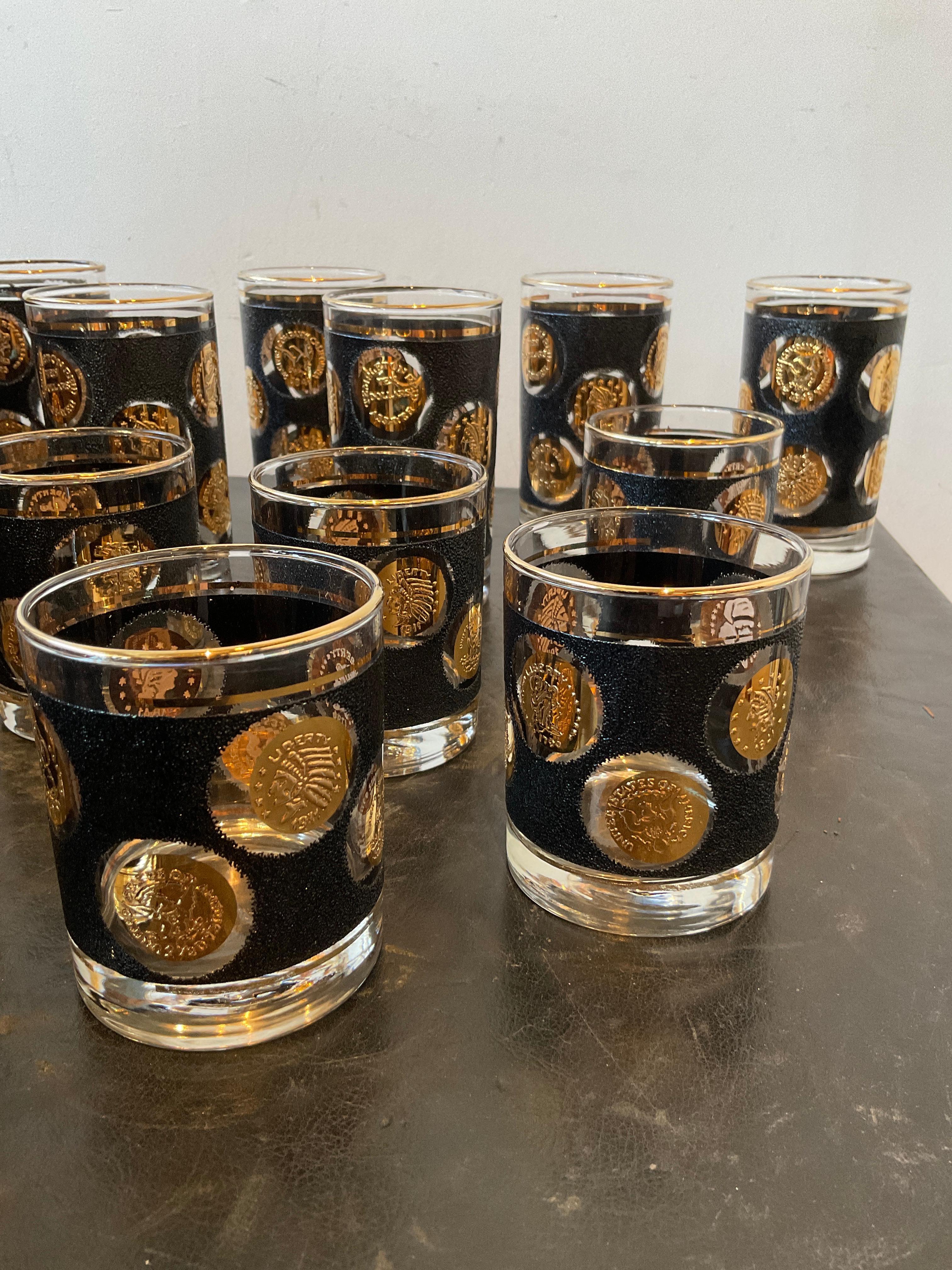8 High ball, 8 low ballL Pièce de monnaie Libbey  lunettes. 1950s.