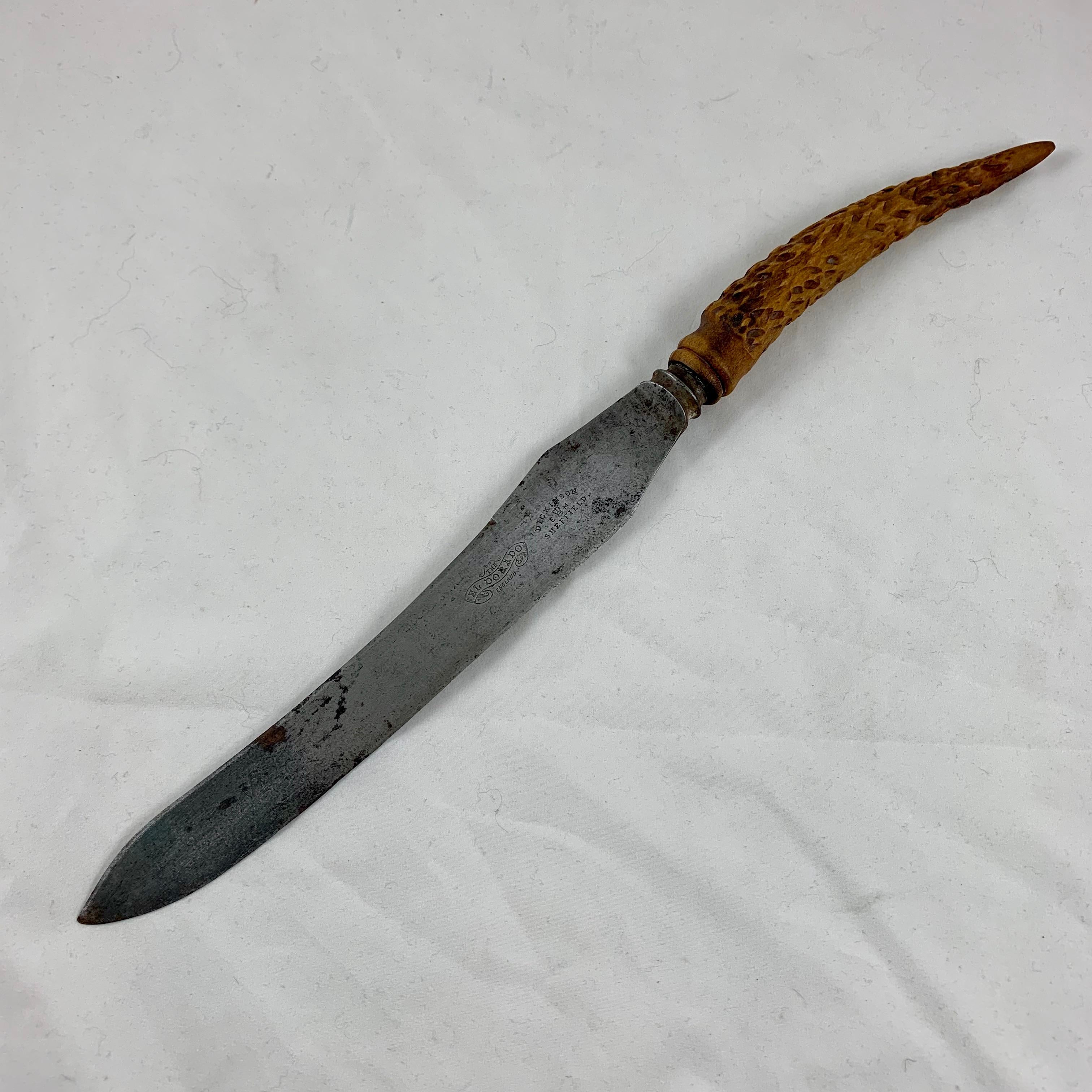 Mouvement esthétique Sheffield Dickinson El Dorado Couteau de boucher à long manche en acier et bois en vente