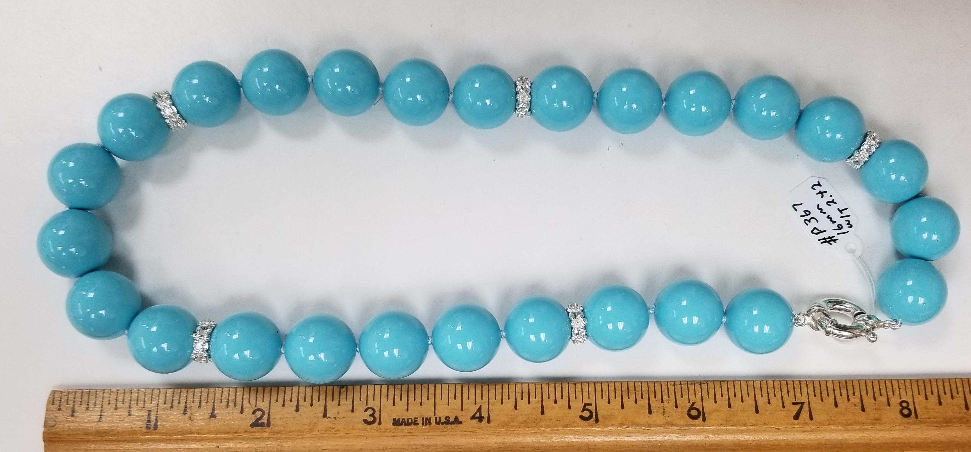 Spherical Beads of Composite Turquoise and Sapphire Rondelle Necklace In New Condition In Los Angeles, CA