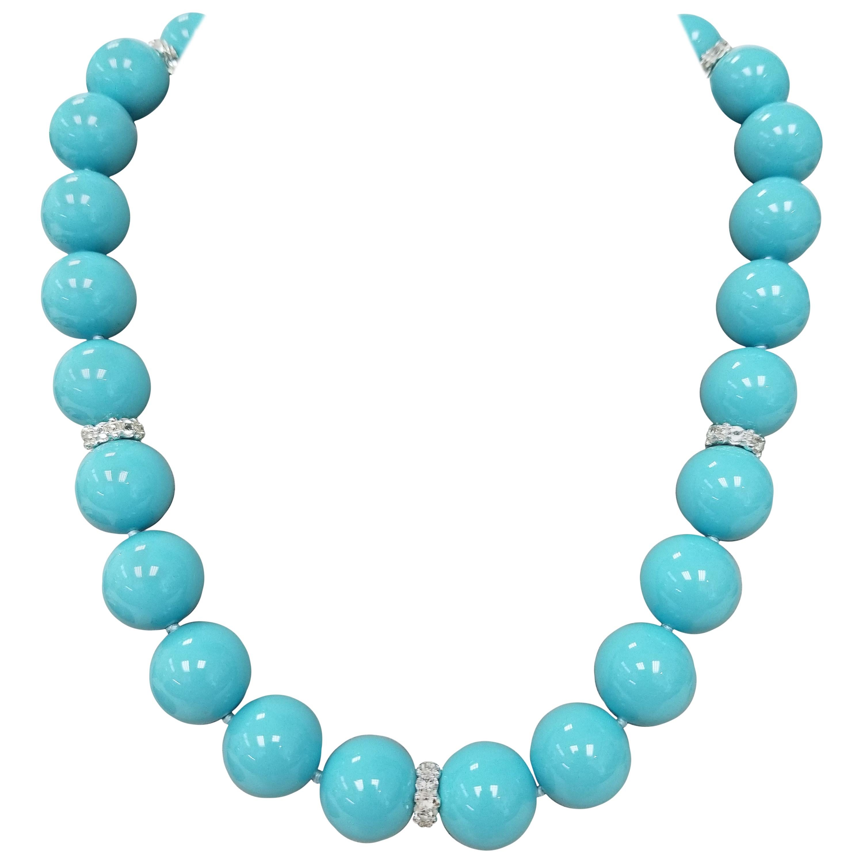 Spherical Beads of Composite Turquoise and Sapphire Rondelle Necklace