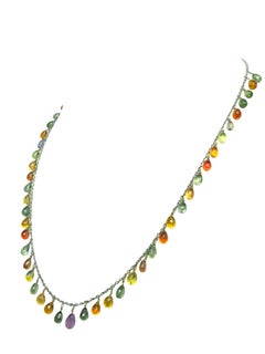 16" Multicolor Sapphire Dangle Necklace in 14K White Gold